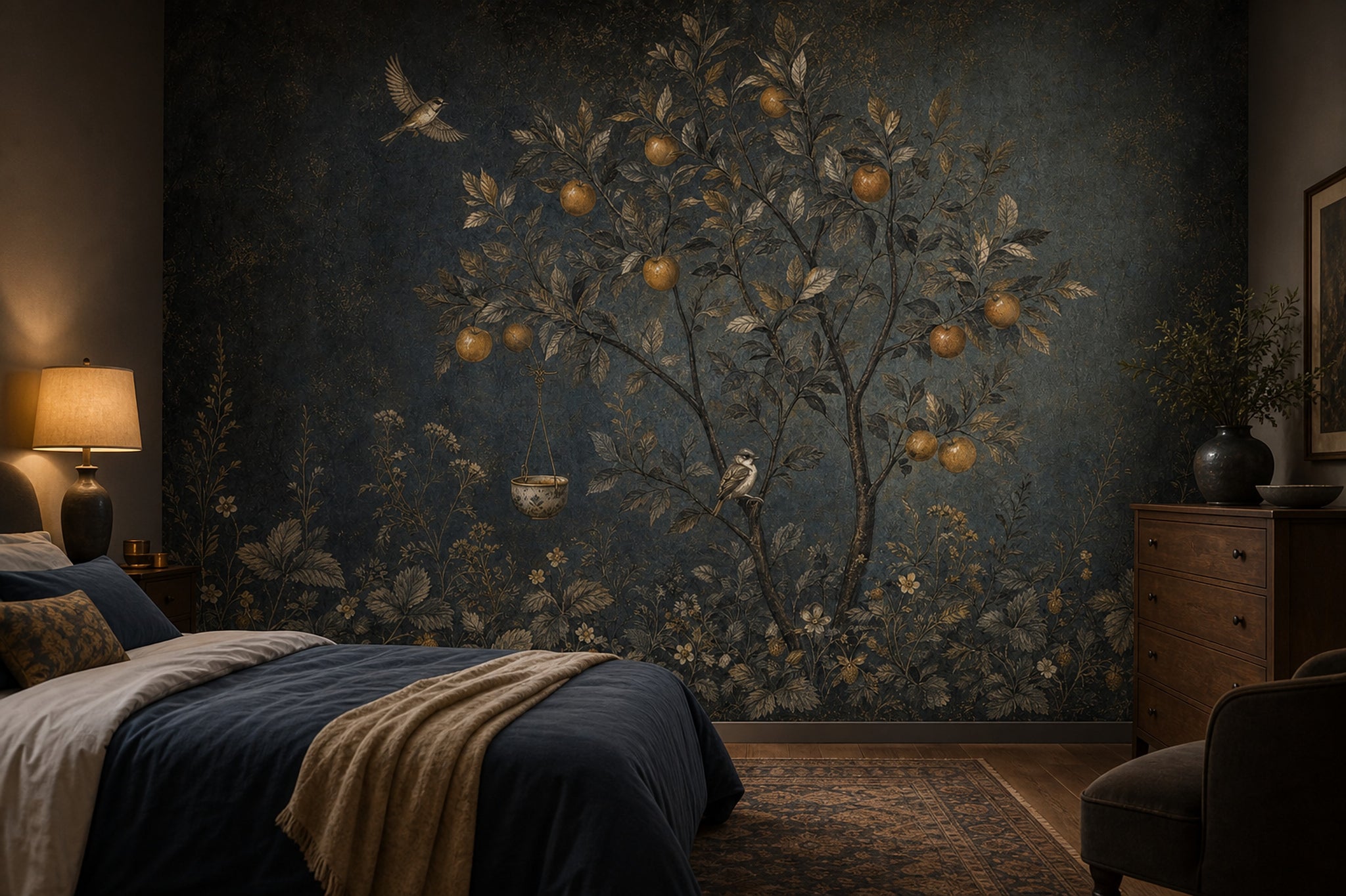 Dark Botanical Wallpaper Citrus Tree Vintage Mural Wall Mural