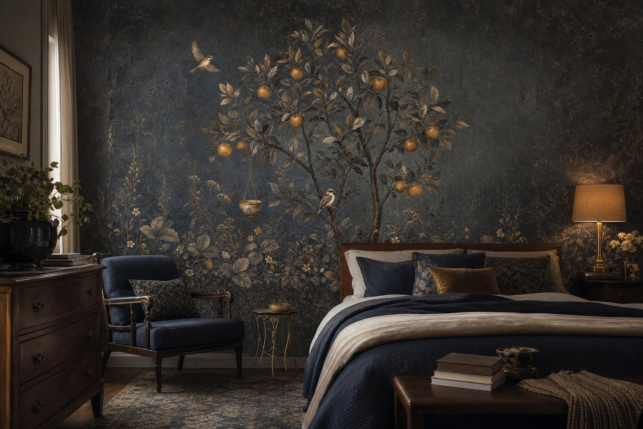 Dark Botanical Wallpaper Citrus Tree Vintage Mural Wall Mural