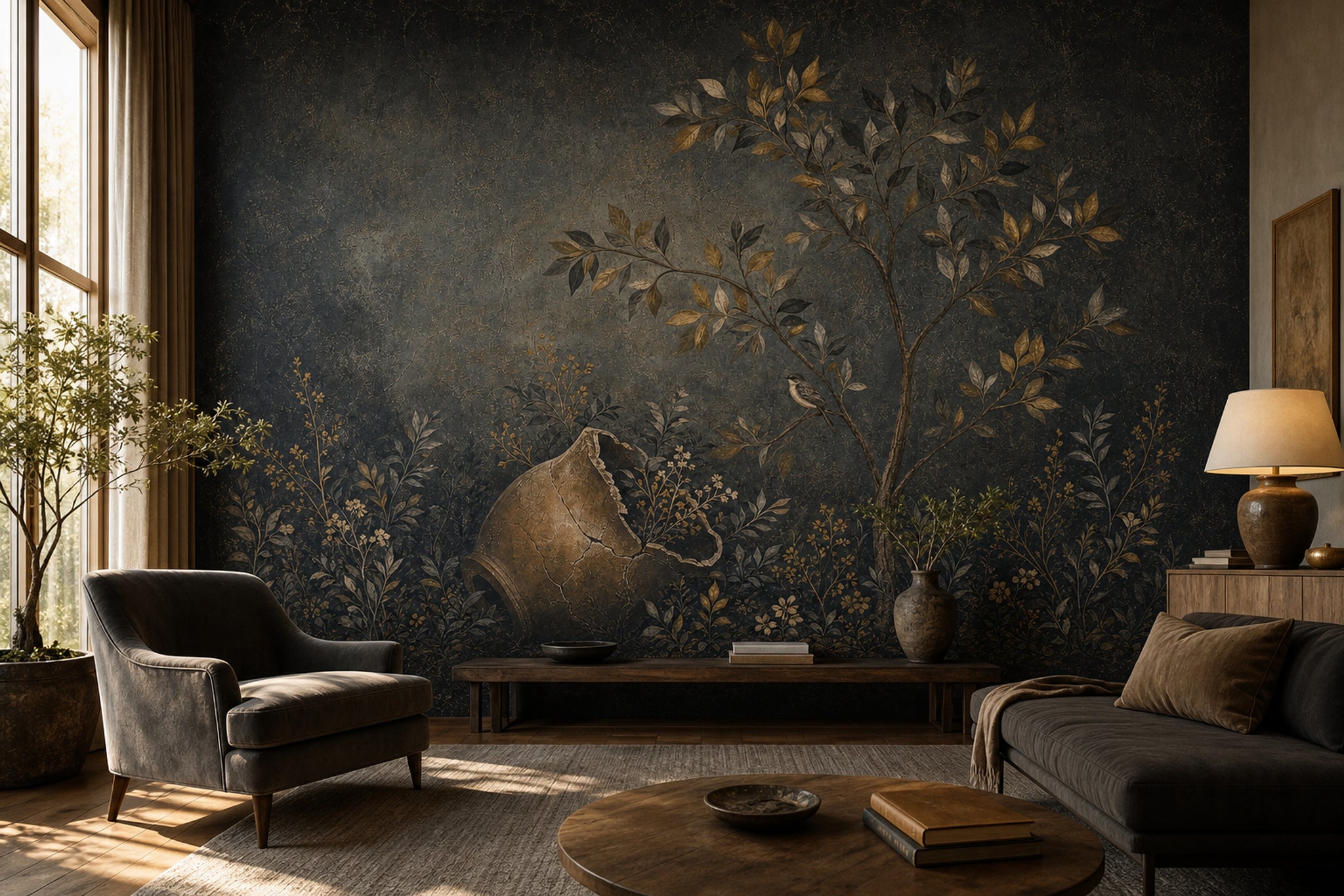 Antique Fresco Wallpaper Toile Removable Cracked Urn Wall Decor