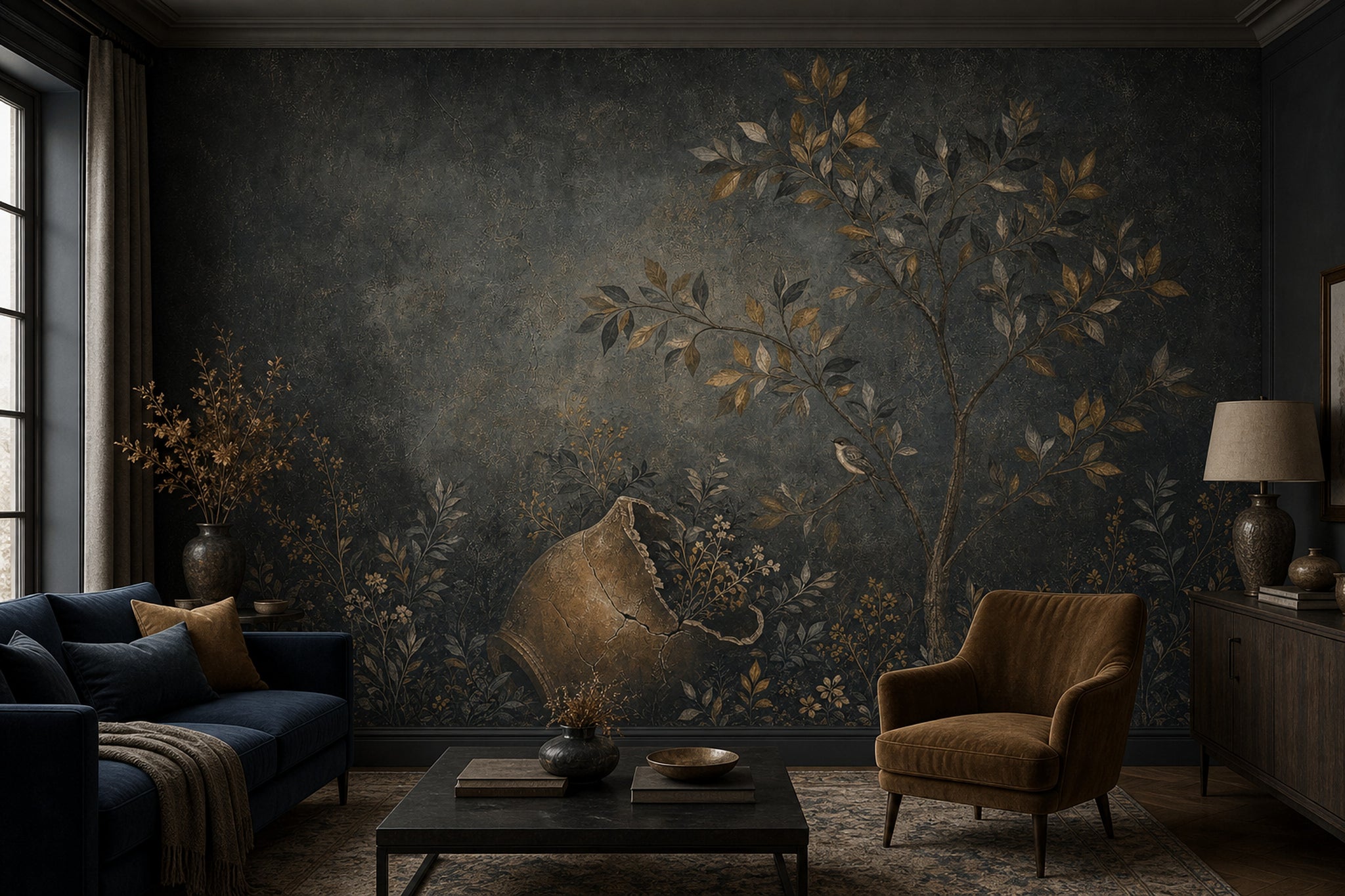 Antique Fresco Wallpaper Toile Removable Cracked Urn Wall Decor