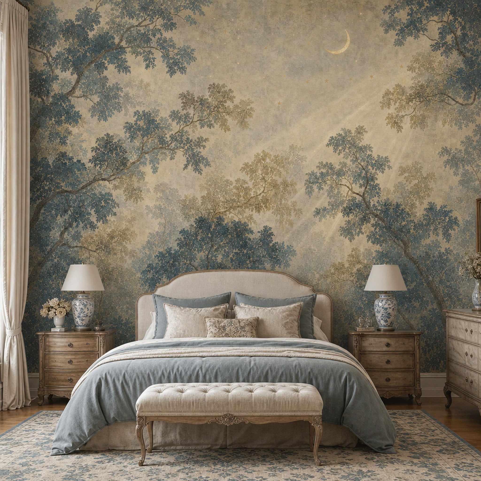 Misty Forest Wallpaper Paper Texture Moon Wall Mural