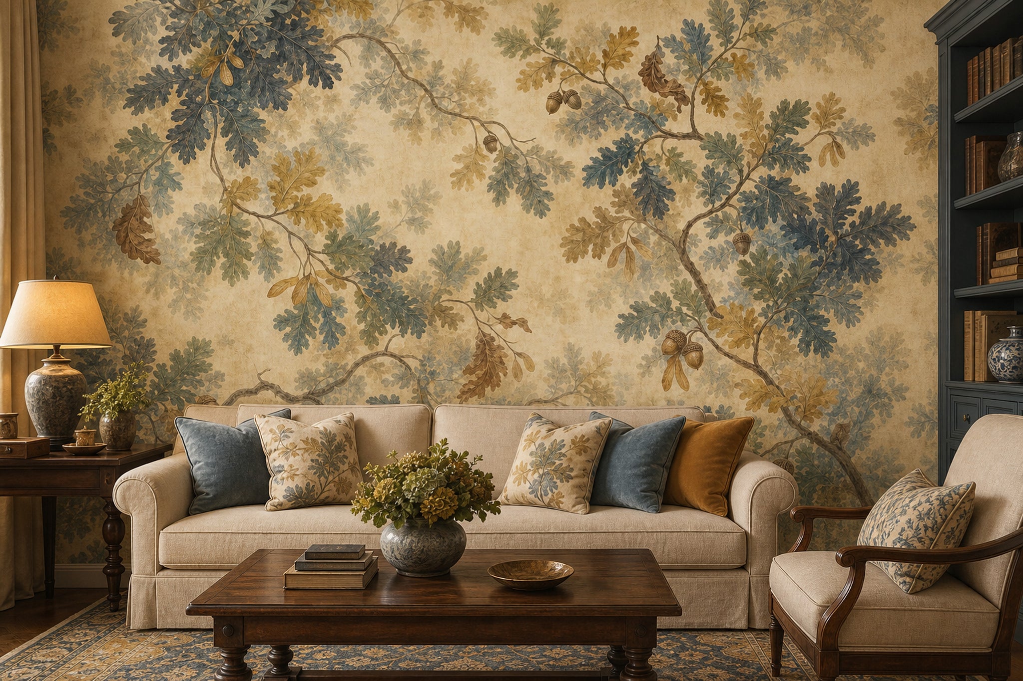 Oak Leaves Wallpaper Acorns Botanical Removable Wall Decor
