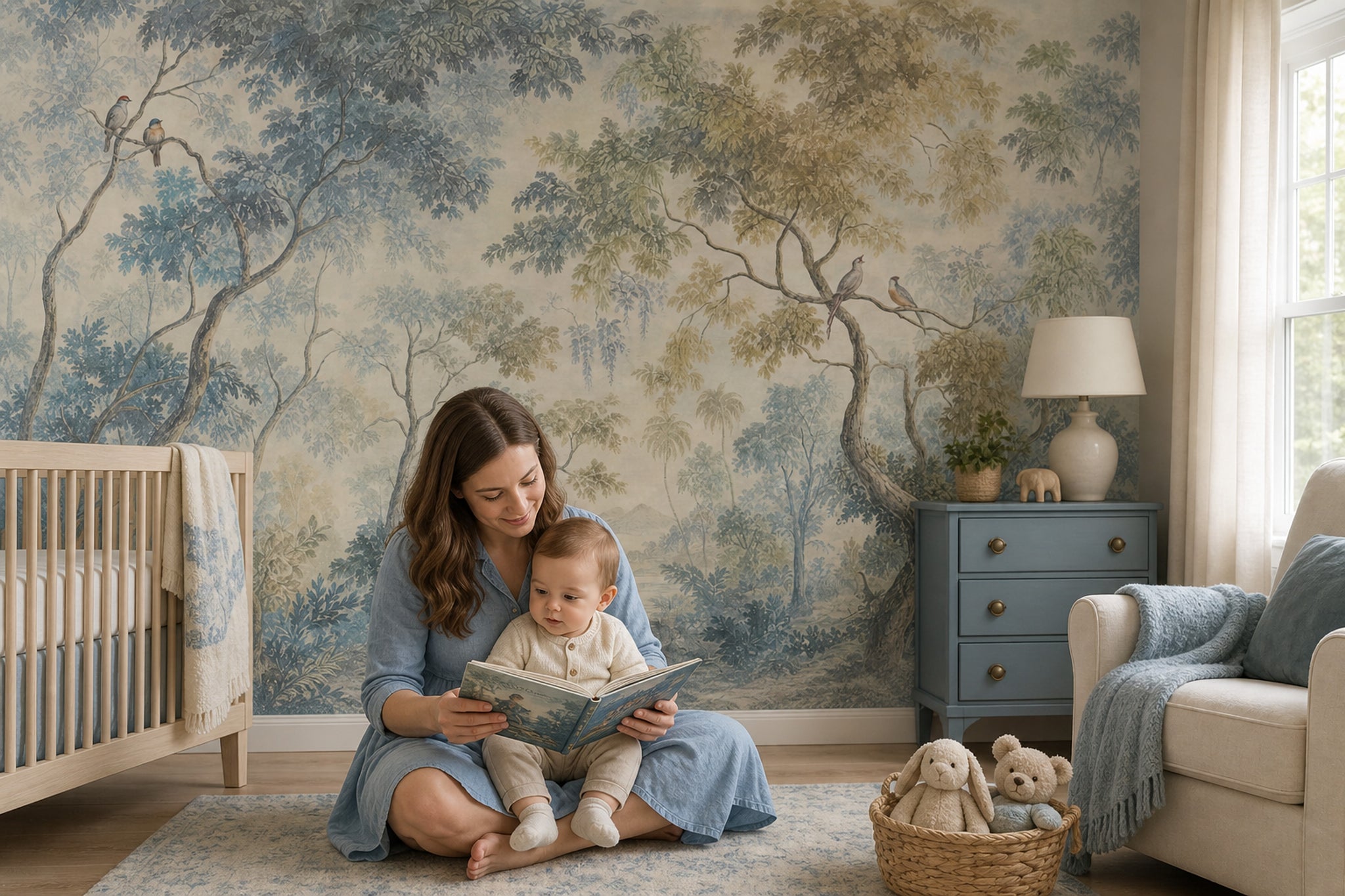 Pastoral Landscape Wallpaper Woodland Trees Misty Background Removable Wall Decor