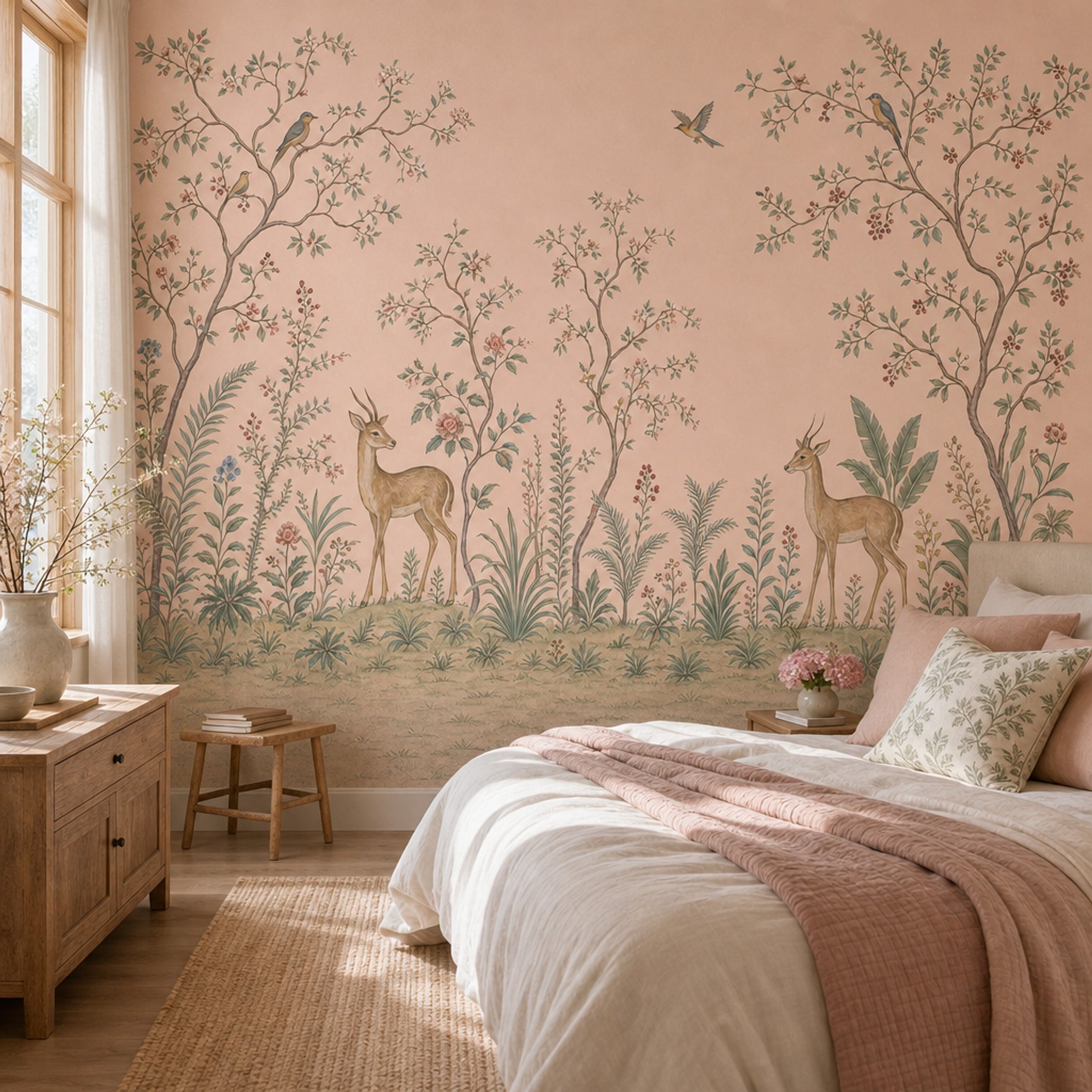 Toile Landscape Wallpaper Blush Pink Vintage Botanical Wall Mural