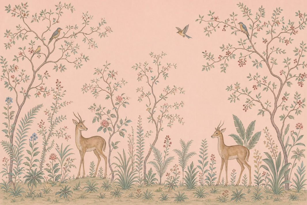 Toile Landscape Wallpaper Blush Pink Vintage Botanical Wall Mural pattern artwork