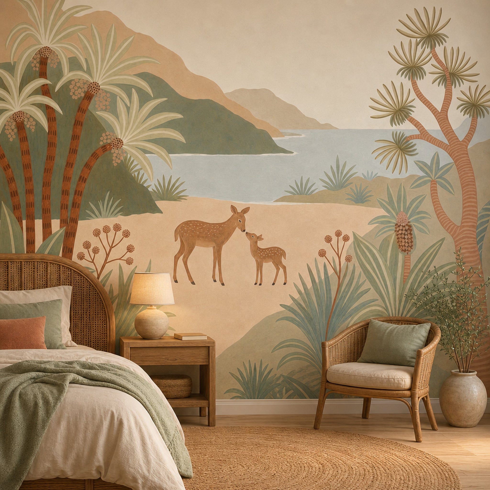 Coastal Landscape Wallpaper Bright Deer And Fawn Wall Mural