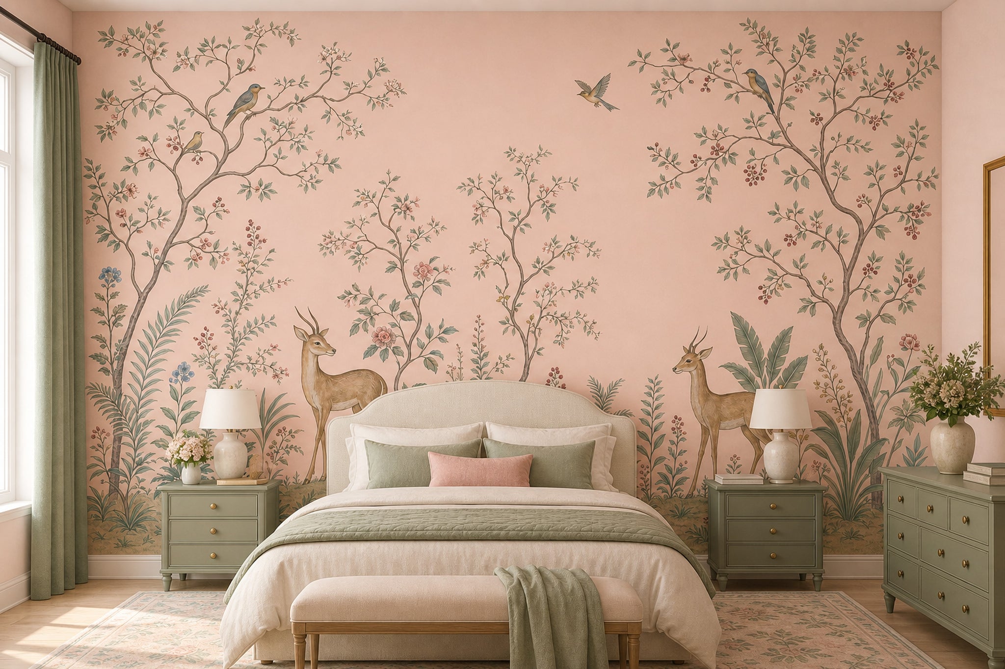 Toile Landscape Wallpaper Blush Pink Vintage Botanical Wall Mural