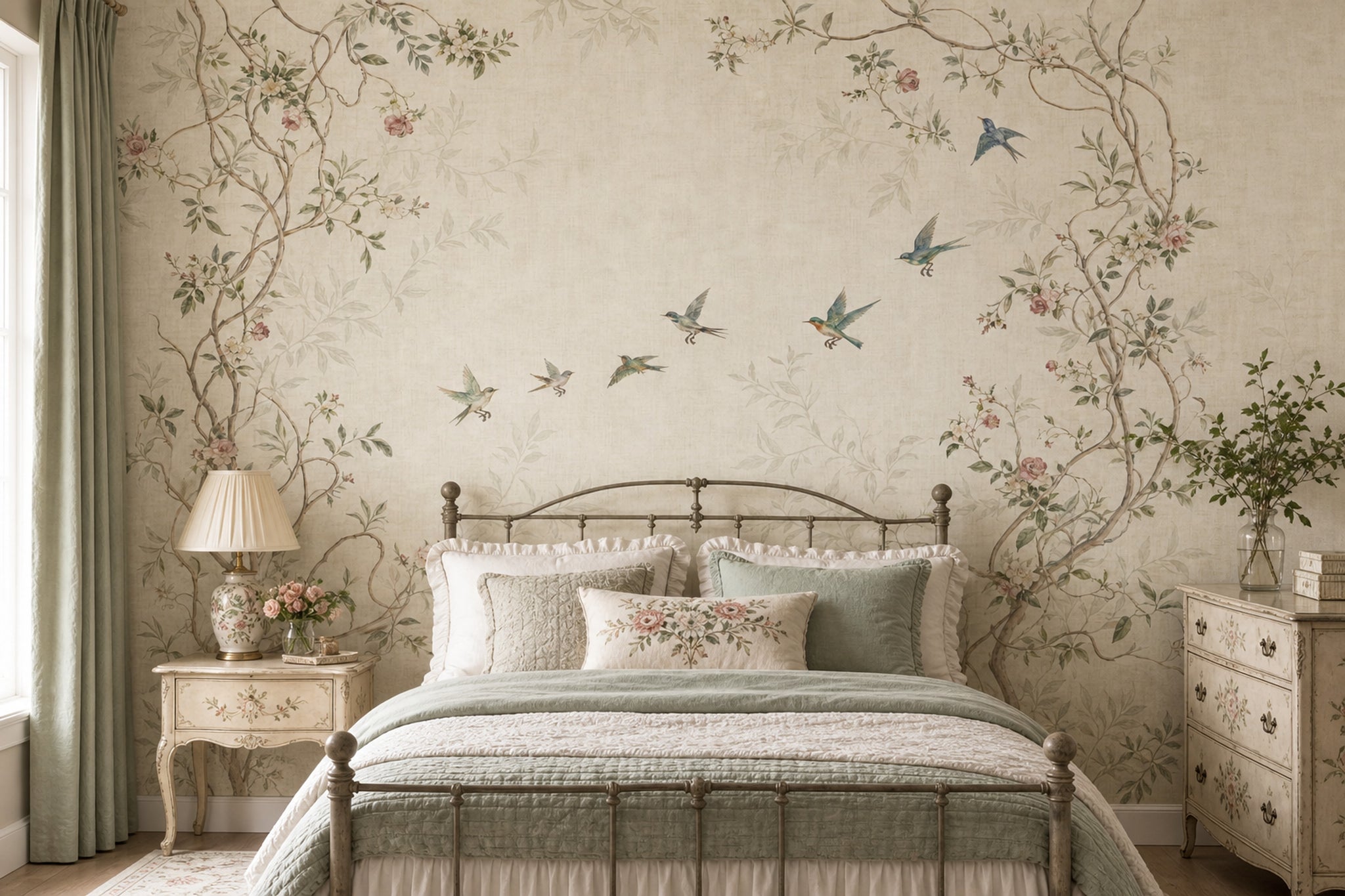 Cream Background Wallpaper Floral Vines Vintage Botanical Wall Mural