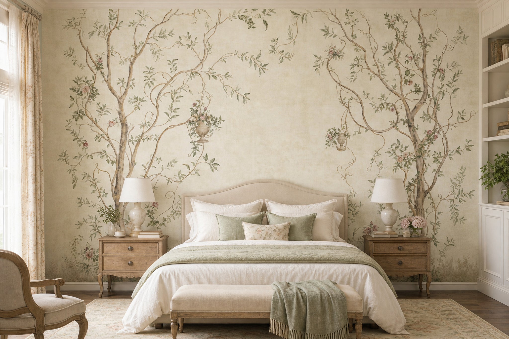 Botanical Mural Wallpaper Cream Background Twisting Trees Wall Mural