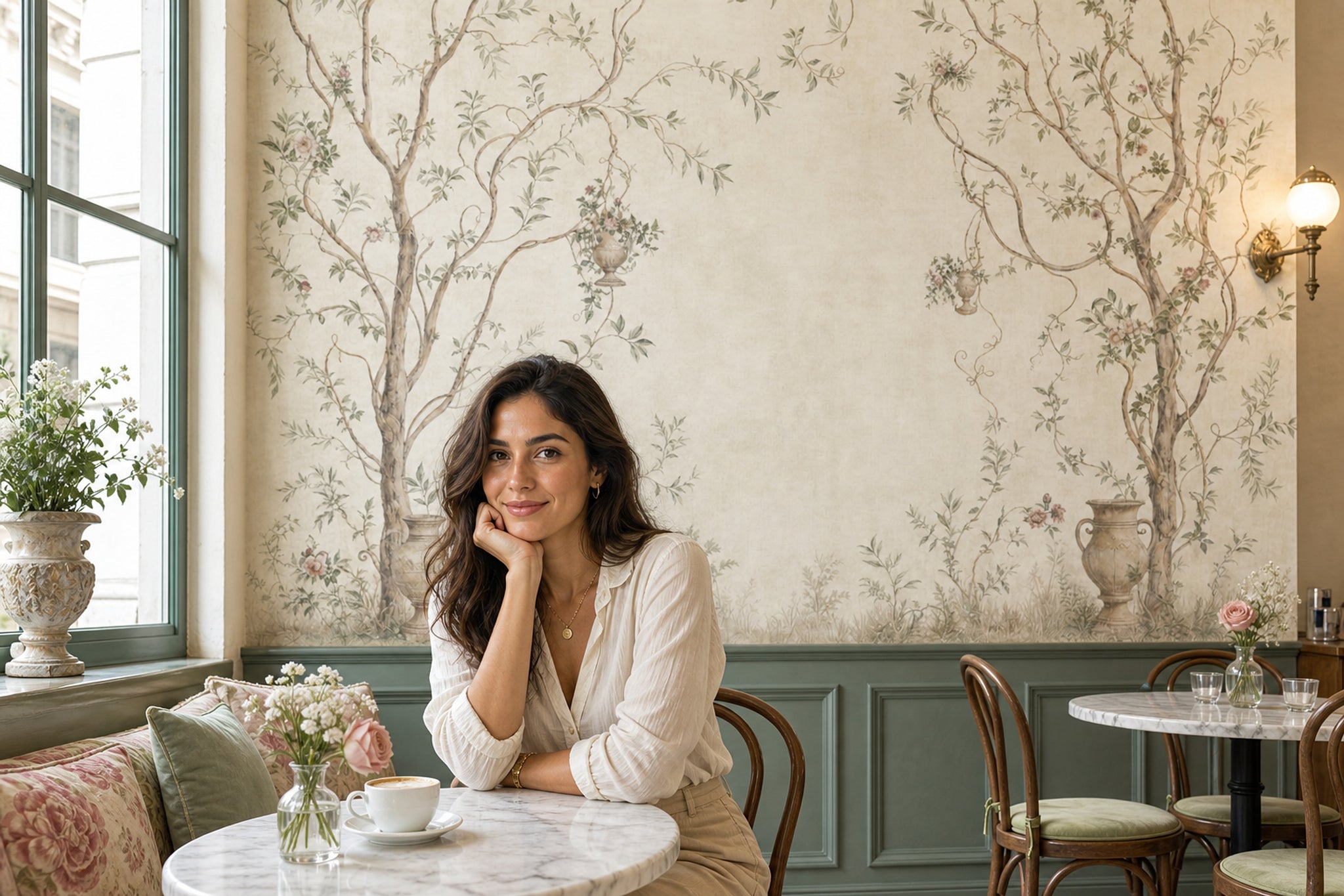 Botanical Mural Wallpaper Cream Background Twisting Trees Wall Mural