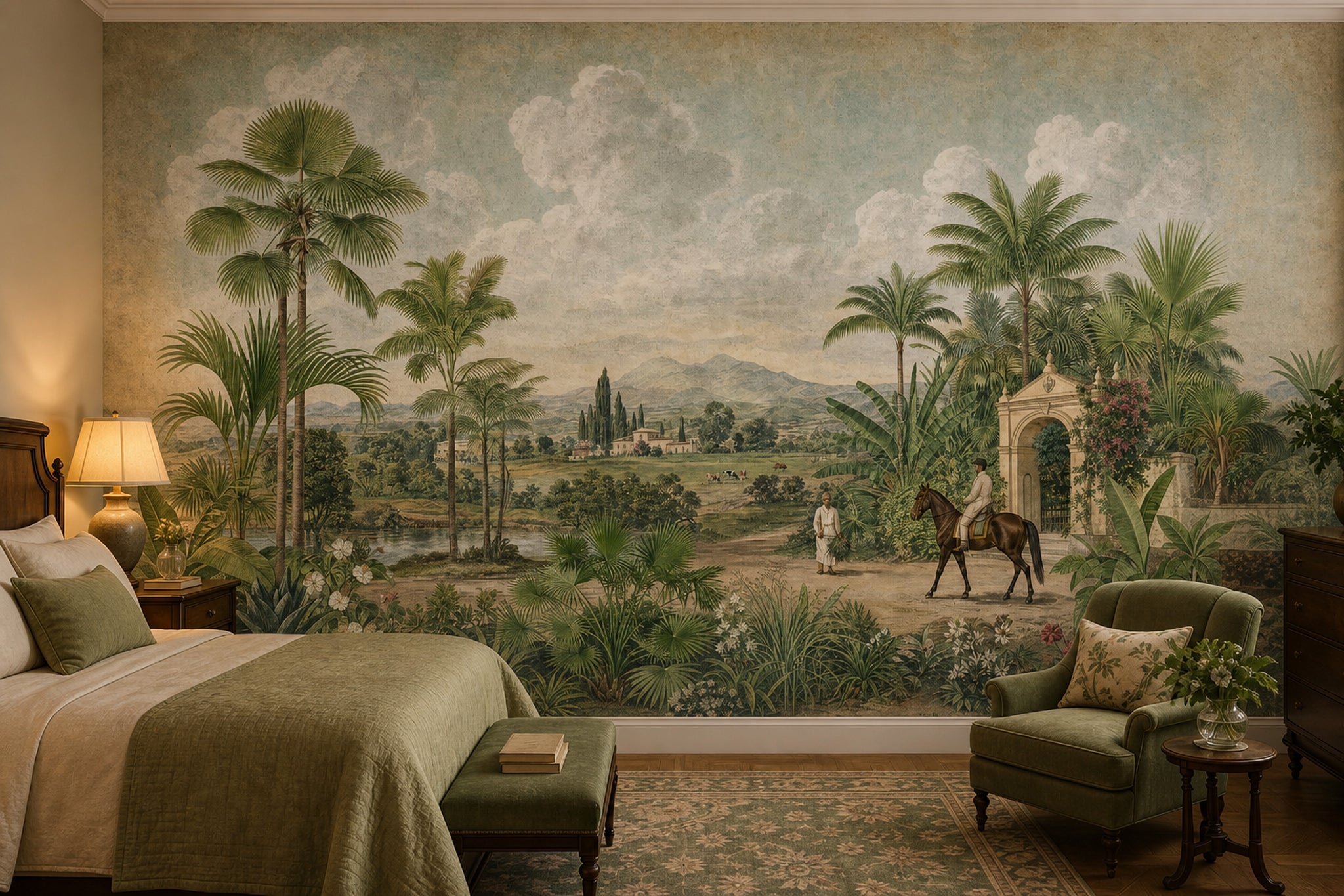 Muted Green Wallpaper Botanical Tropical Wall Mural