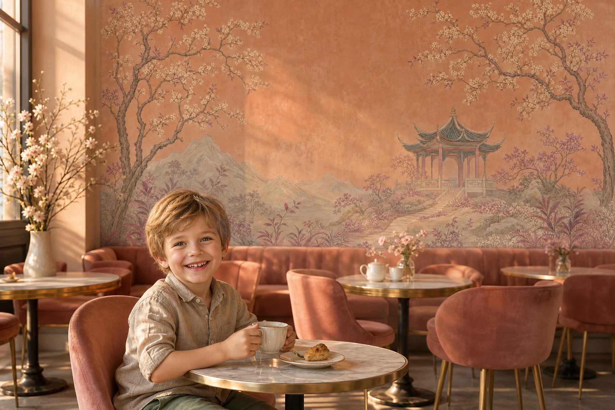 Asian Landscape Wallpaper Pavilion Gazebo Removable Chinoiserie Wall Decor