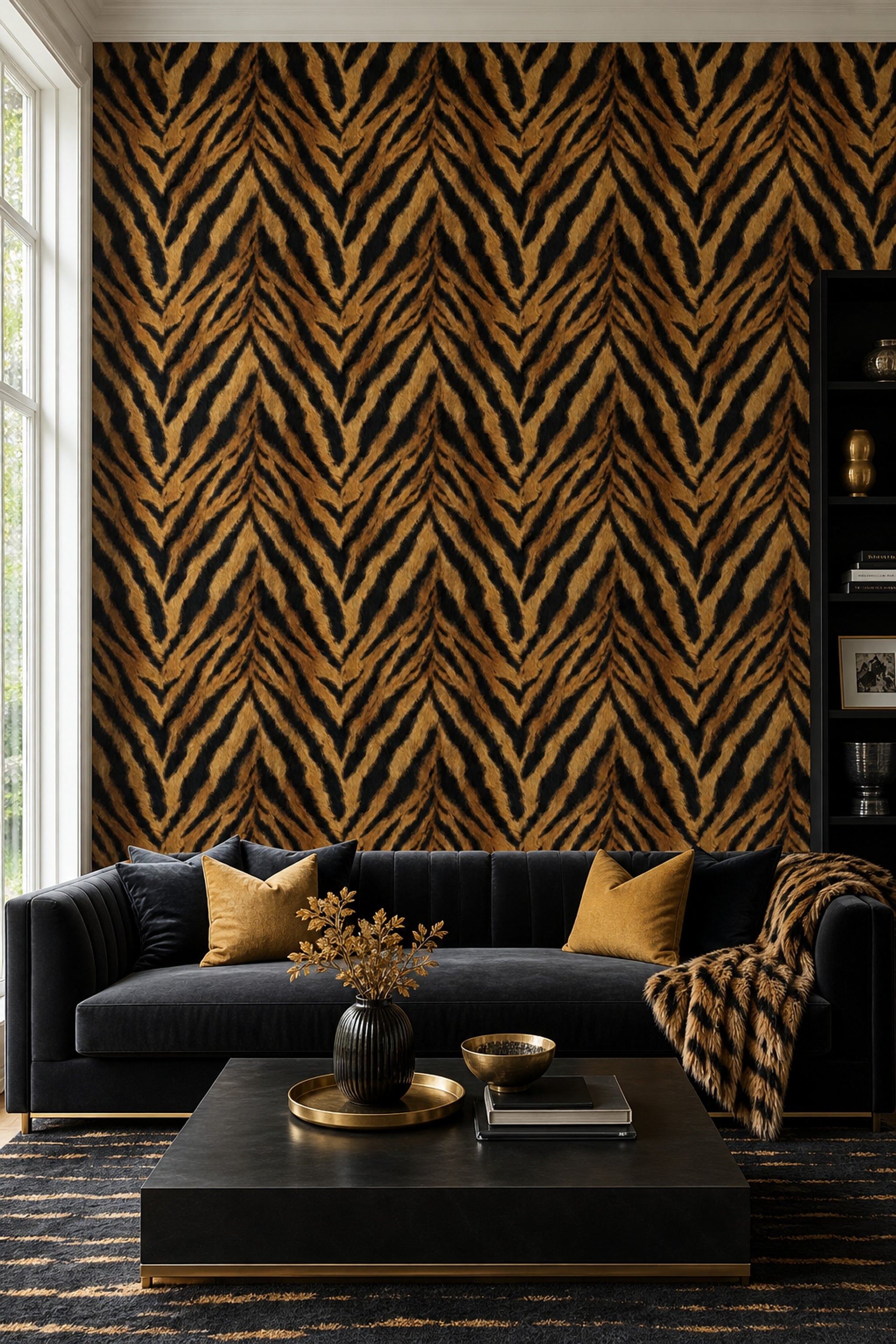 Scenic Landscape Wallpaper Tiger Print Fur Texture Decorative Mural