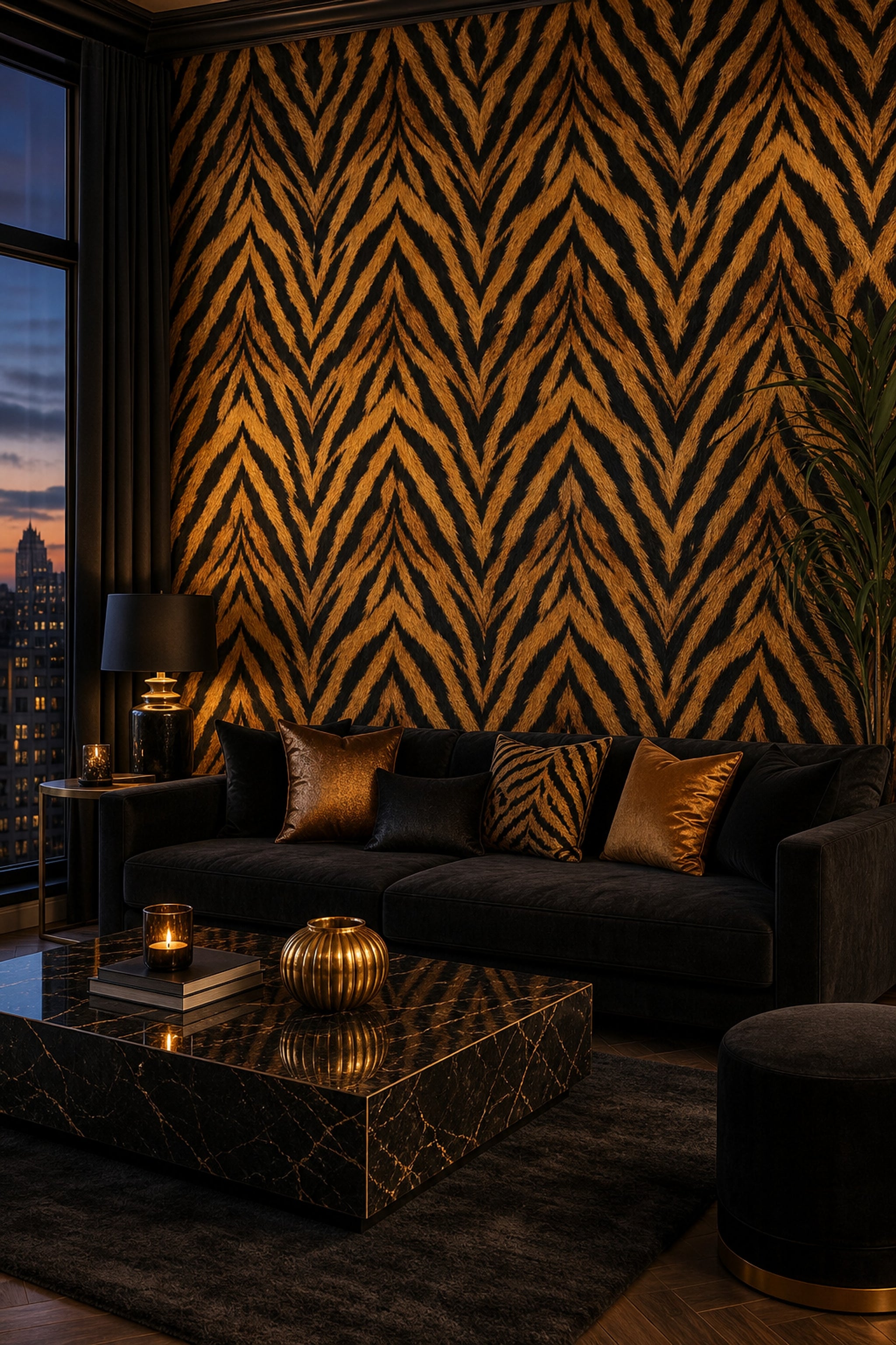 Scenic Landscape Wallpaper Tiger Print Fur Texture Decorative Mural