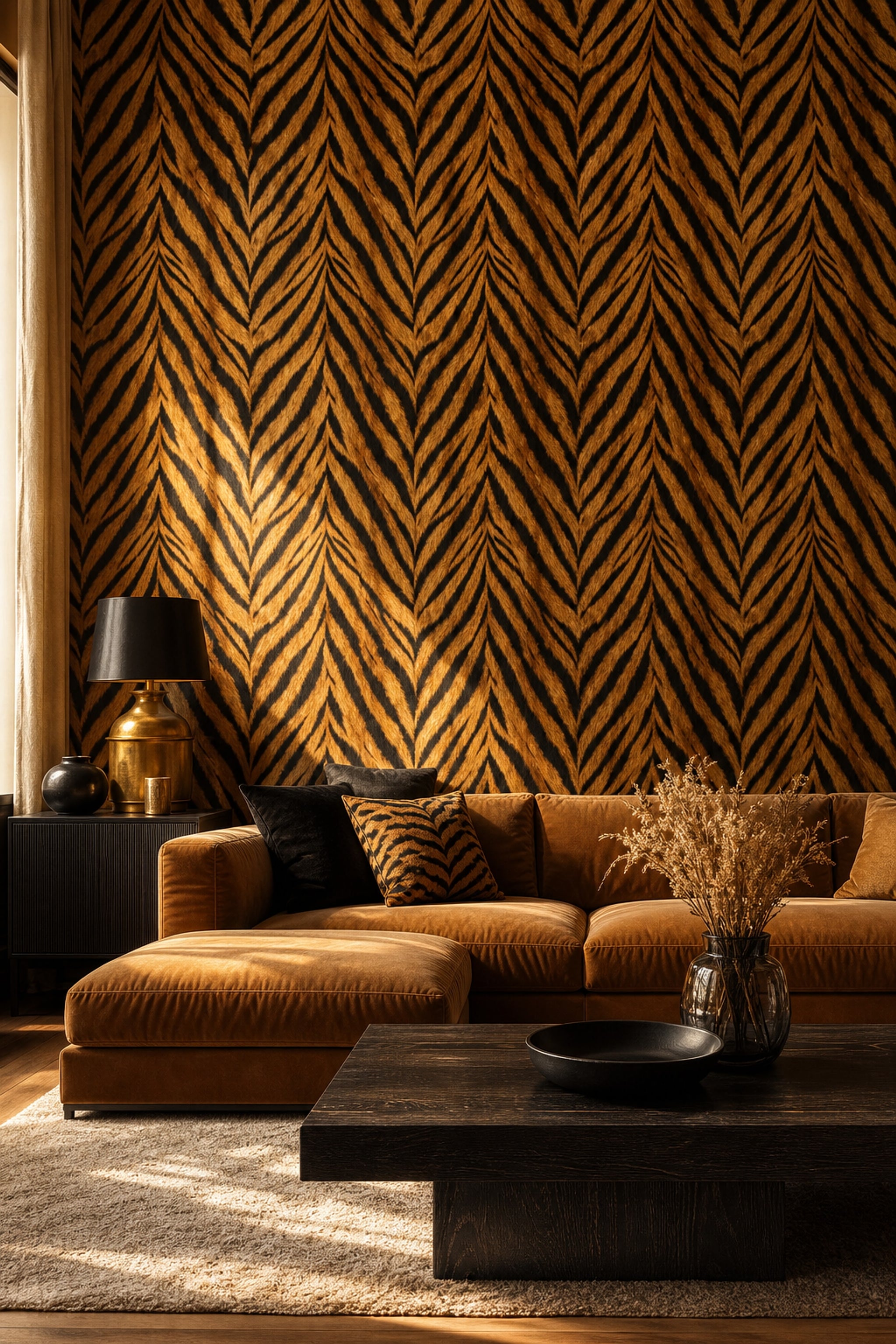 Scenic Landscape Wallpaper Tiger Print Fur Texture Decorative Mural