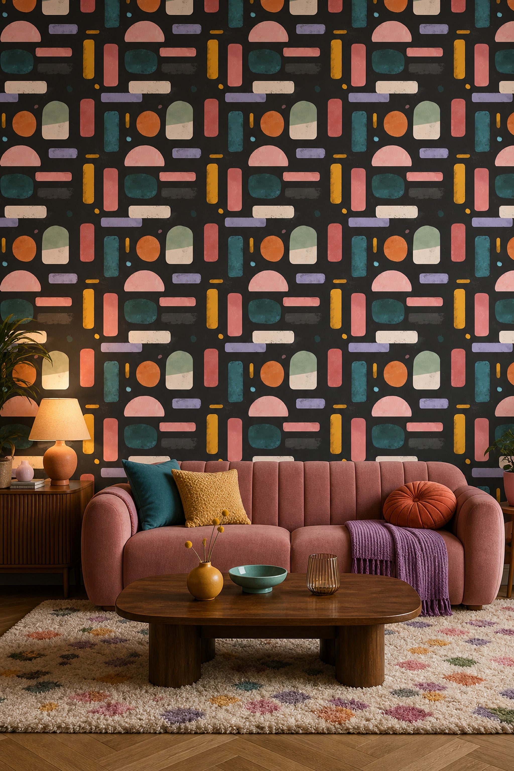 Mid-Century Modern Wallpaper Retro Removable Geometric Wall Double Roll
