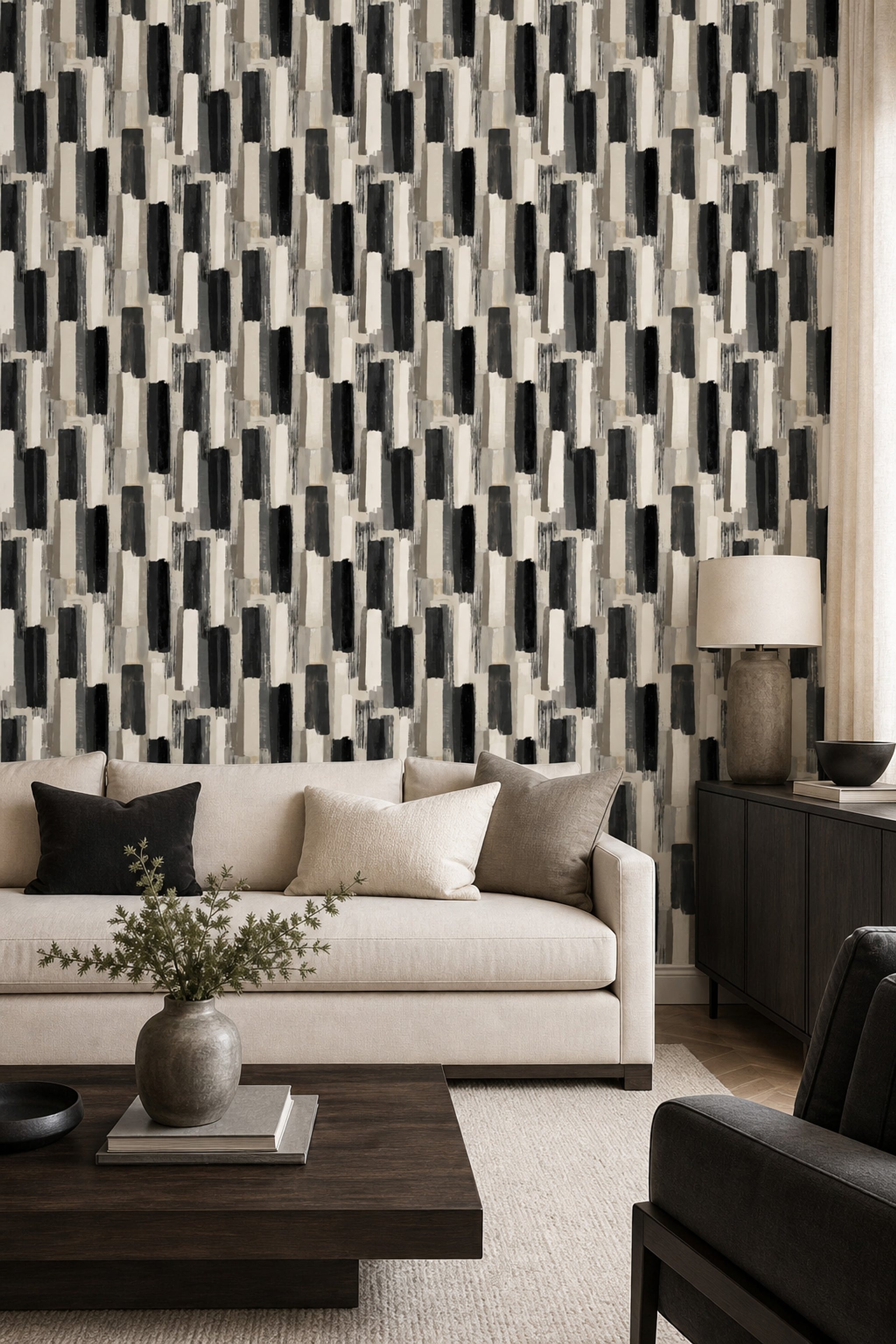 Geometric Blocks Wallpaper Vertical Brushstrokes Removable Neutral Palette Wall Double Roll