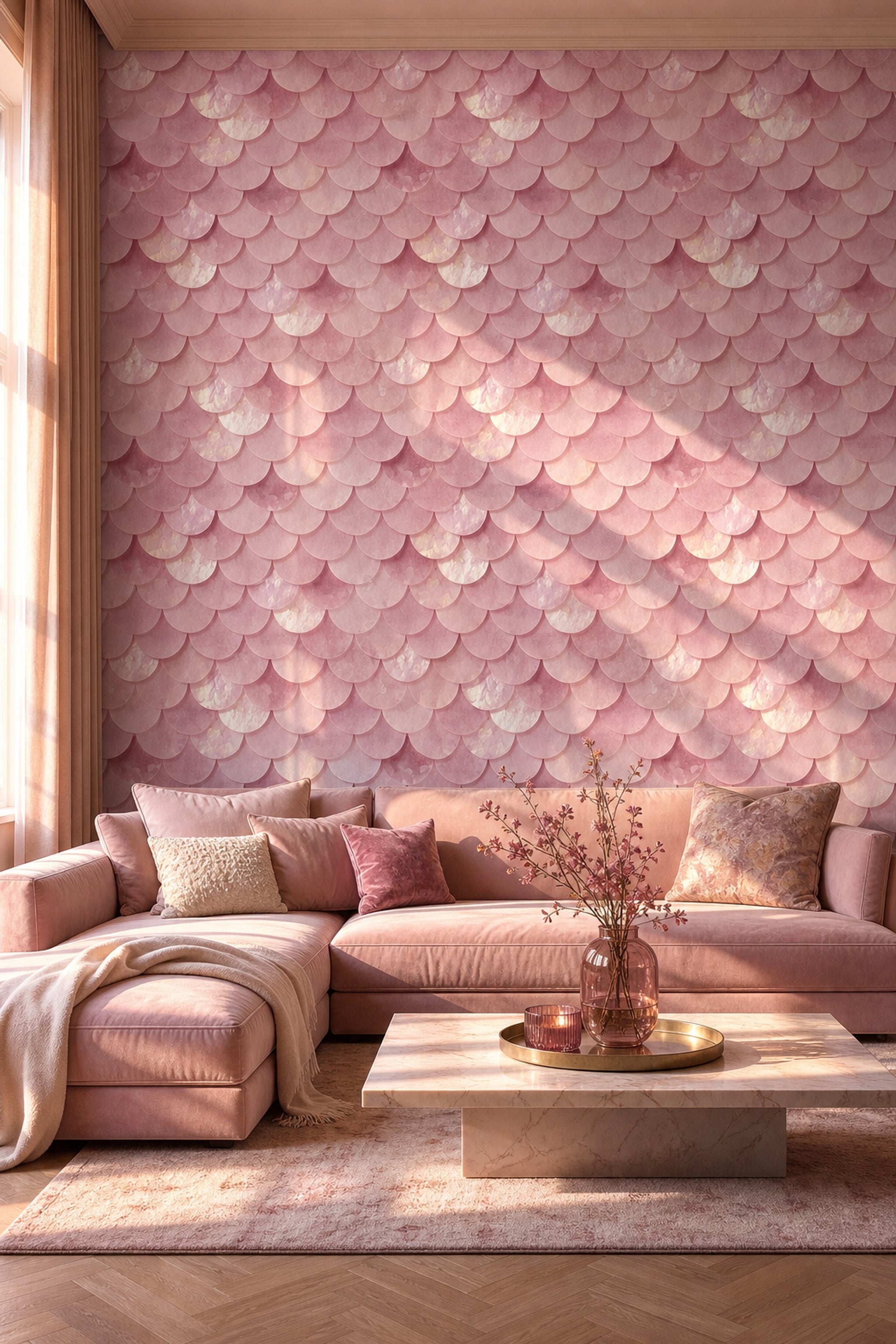 Pearlescent Wallpaper Scallop Overlapping Circles Removable Wall Decor