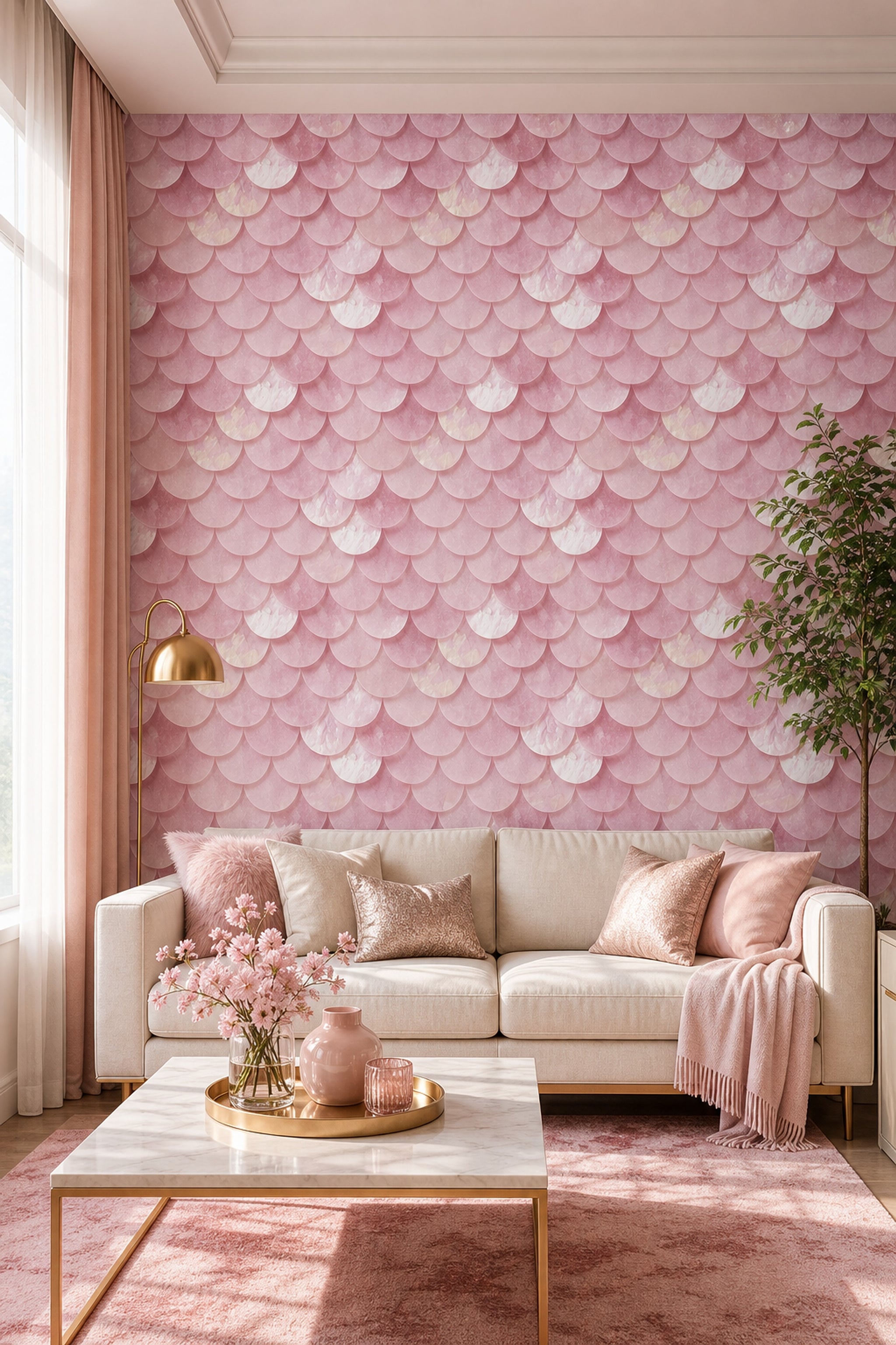 Pearlescent Wallpaper Scallop Overlapping Circles Removable Wall Decor
