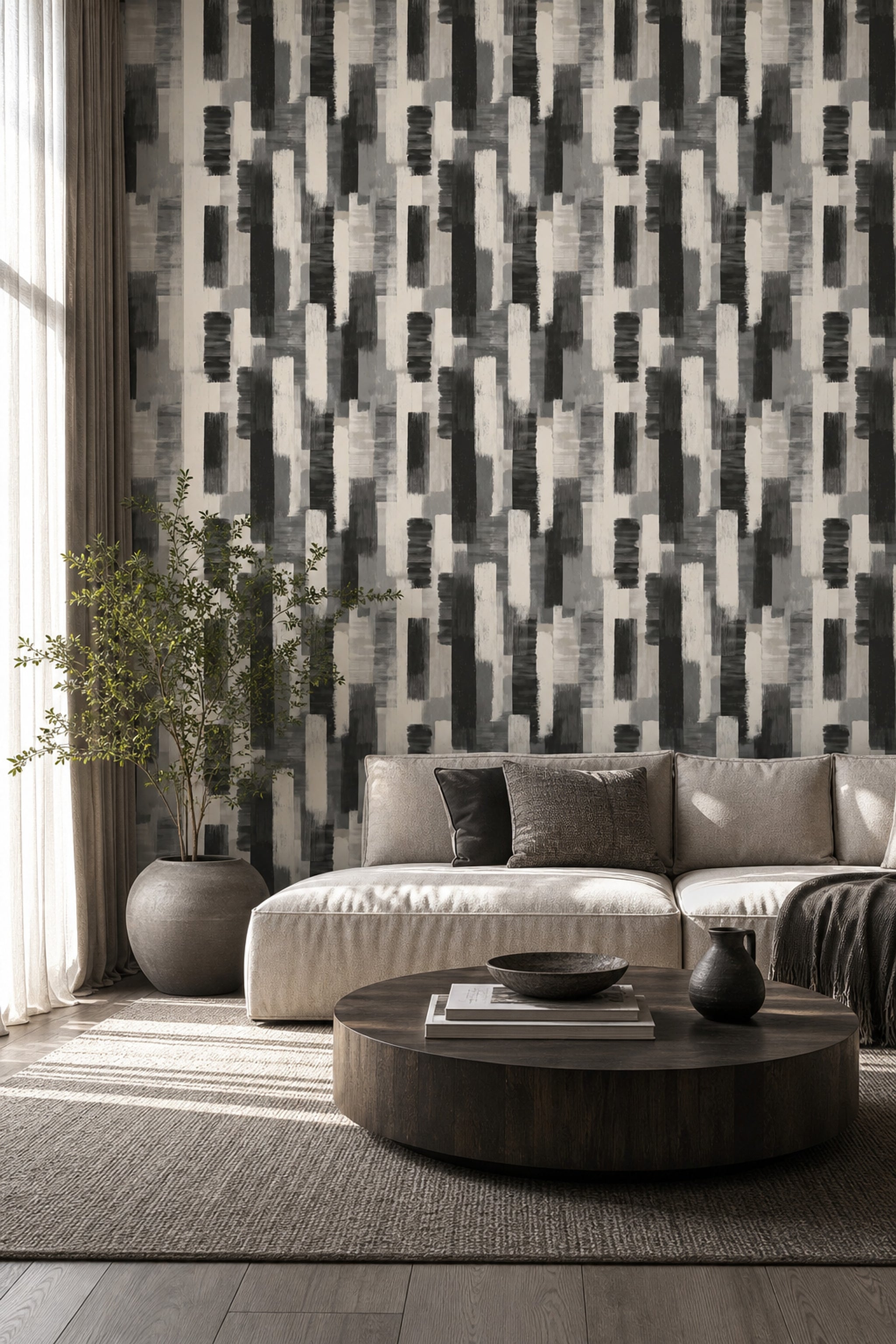 Abstract Wallpaper Geometric Brushstroke Texture Removable Wall Decor