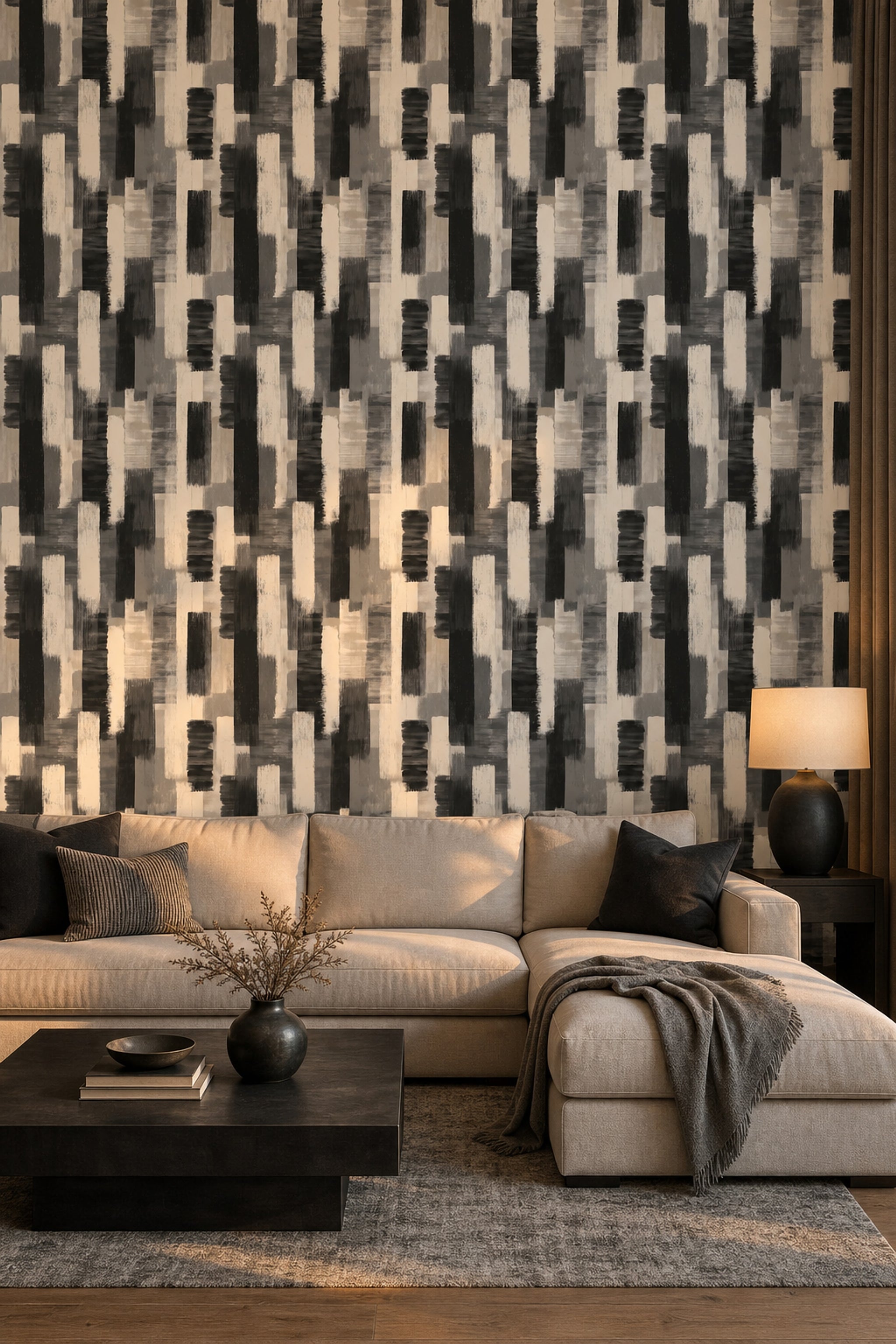 Abstract Wallpaper Geometric Brushstroke Texture Removable Wall Decor