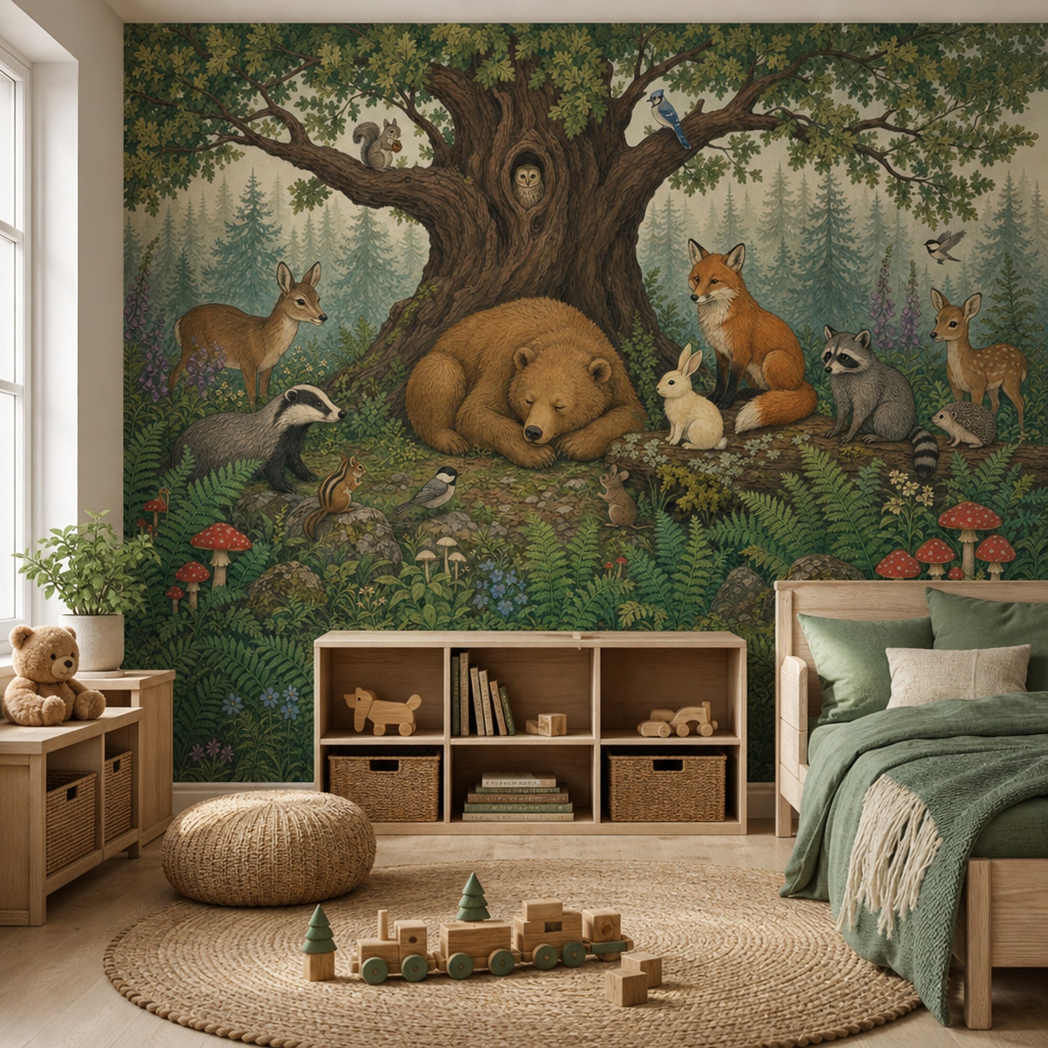 Woodland Wallpaper Forest Animals Removable Oak Tree Wall Decor