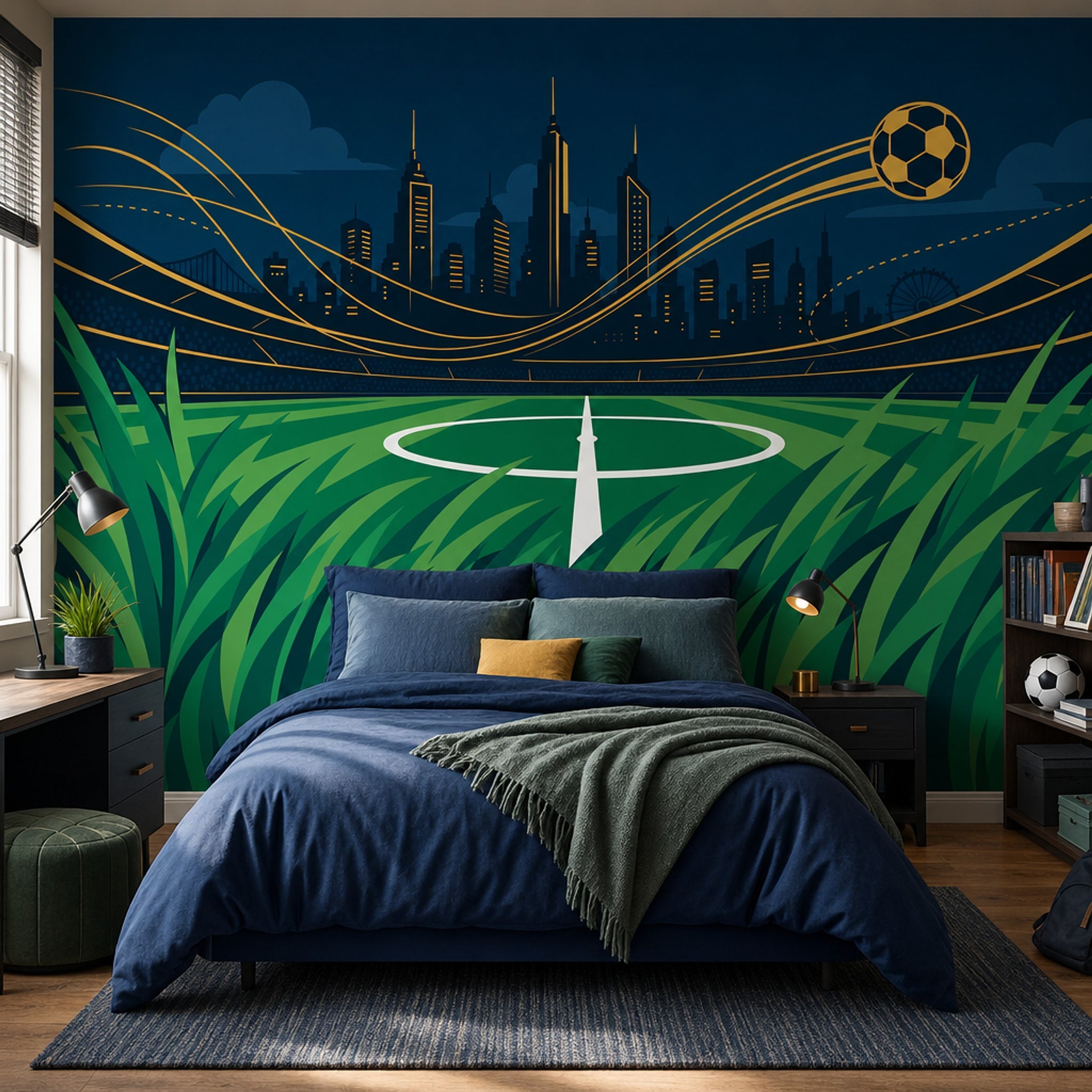 Soccer Stadium Wallpaper City Skyline Night Scene Wall Mural