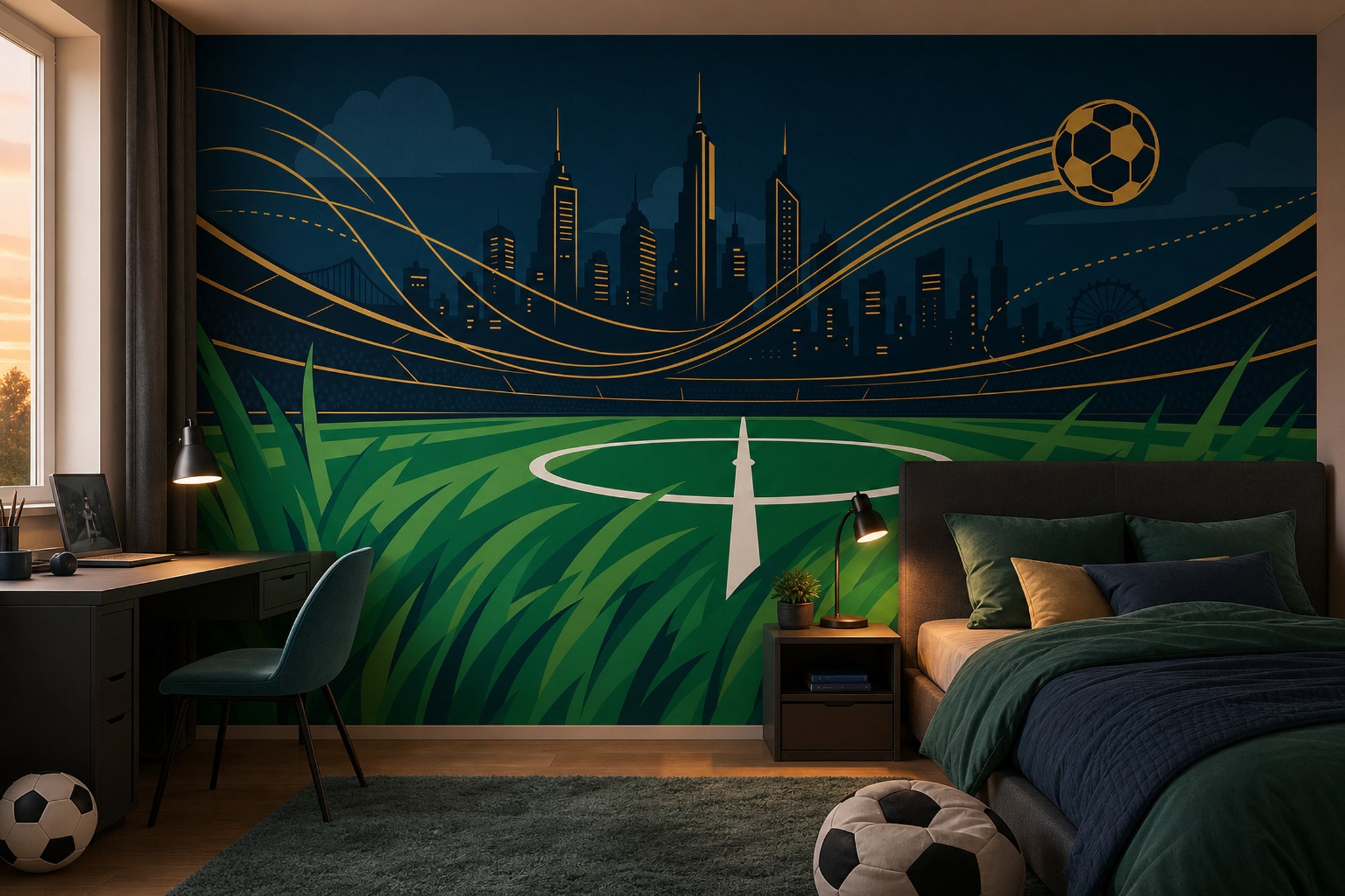 Soccer Stadium Wallpaper City Skyline Night Scene Wall Mural