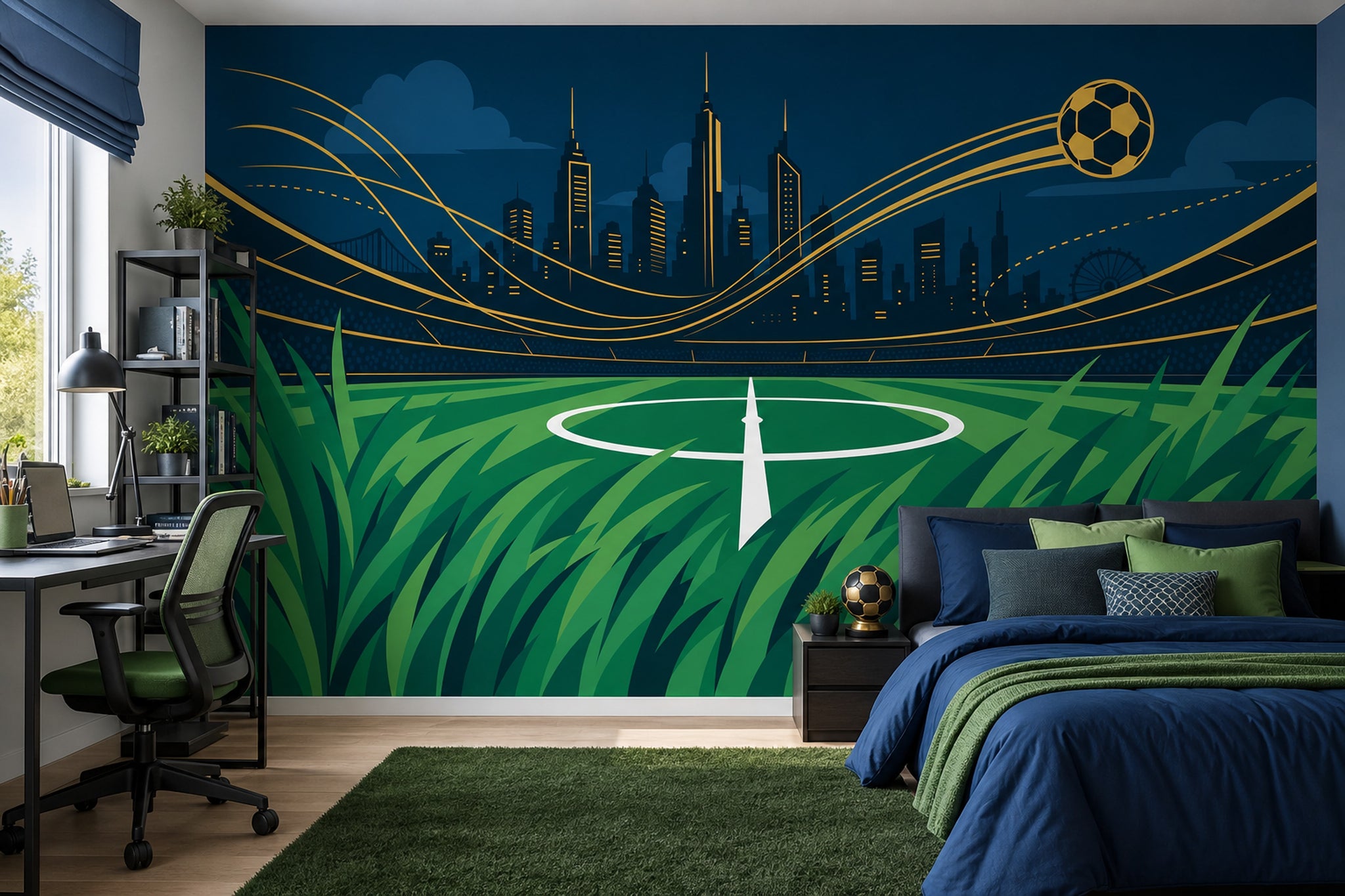 Soccer Stadium Wallpaper City Skyline Night Scene Wall Mural