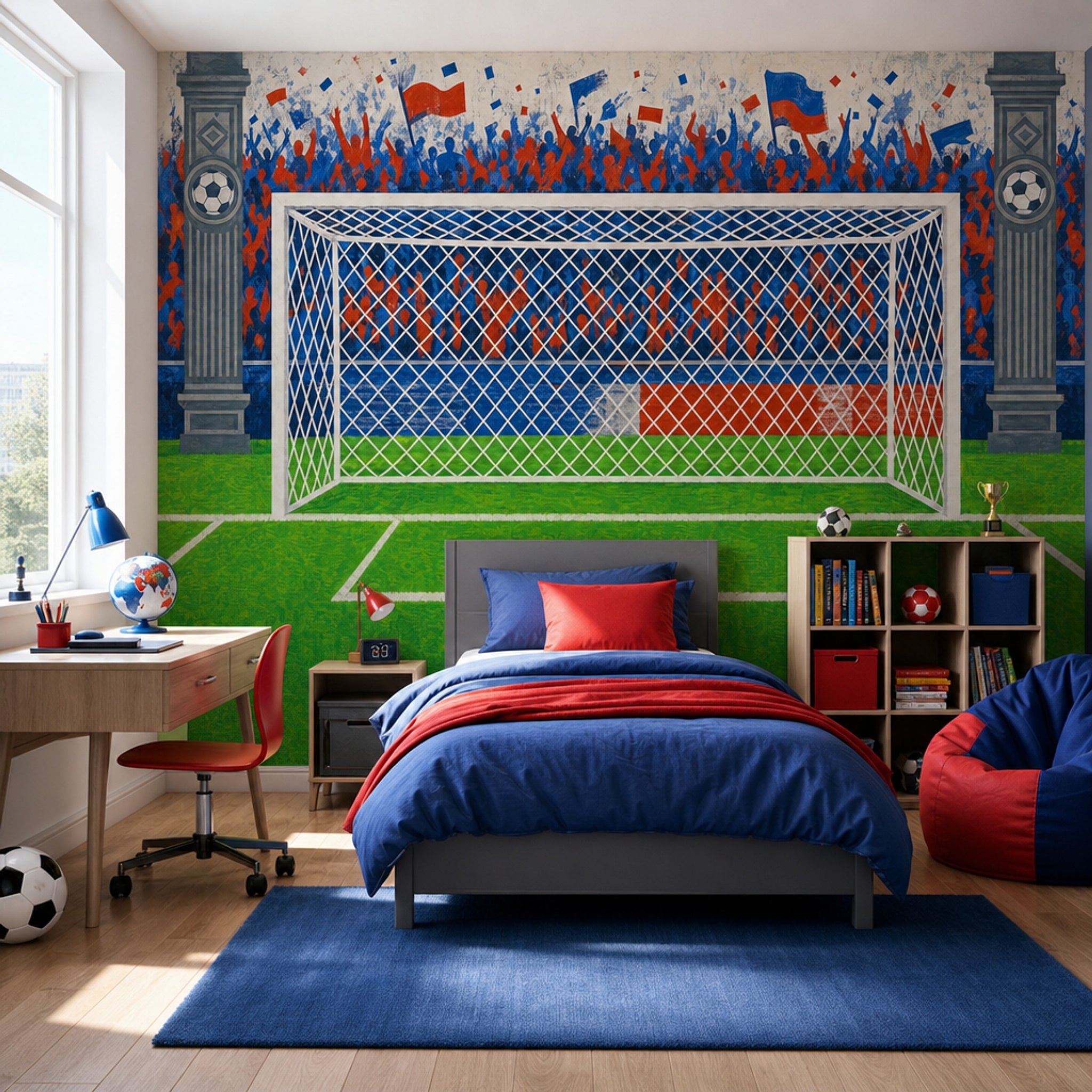 Soccer Stadium Wallpaper Goal Net Removable Cheering Crowd Wall Decor