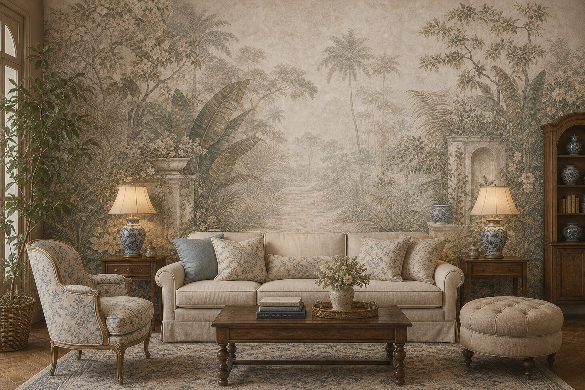 Tropical Landscape Wallpaper Palm Trees Vintage Mural Wall Mural