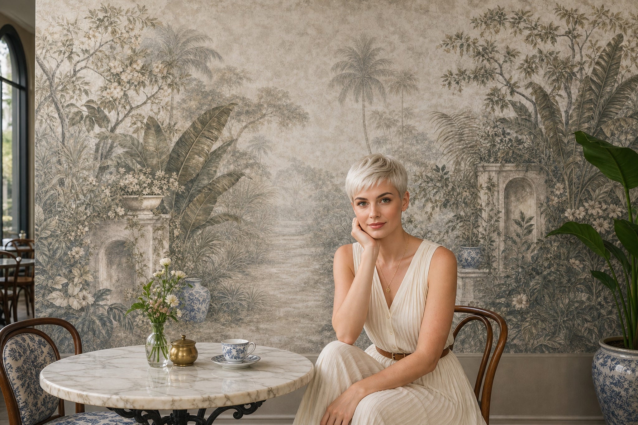Tropical Landscape Wallpaper Palm Trees Vintage Mural Wall Mural