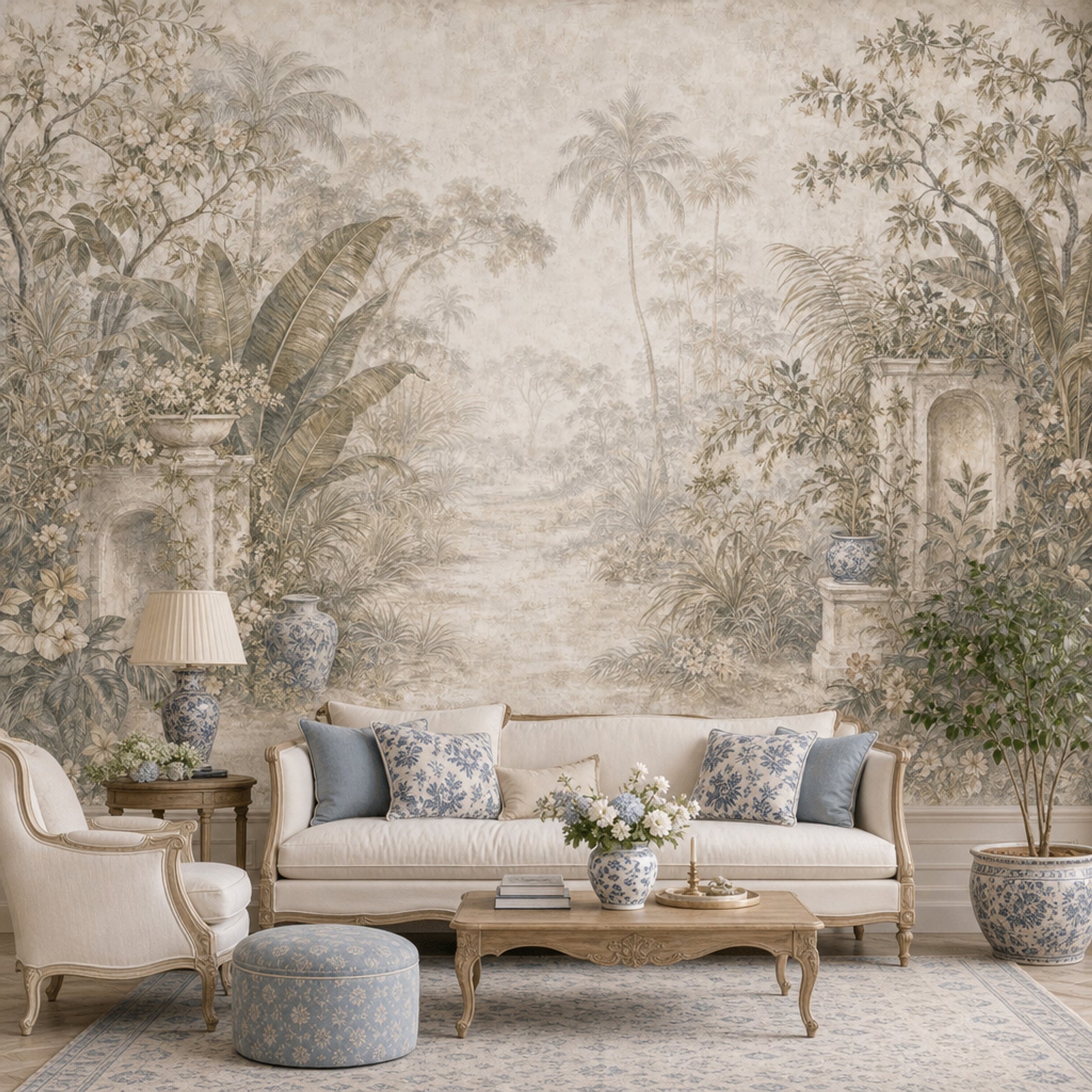 Tropical Landscape Wallpaper Palm Trees Vintage Mural Wall Mural