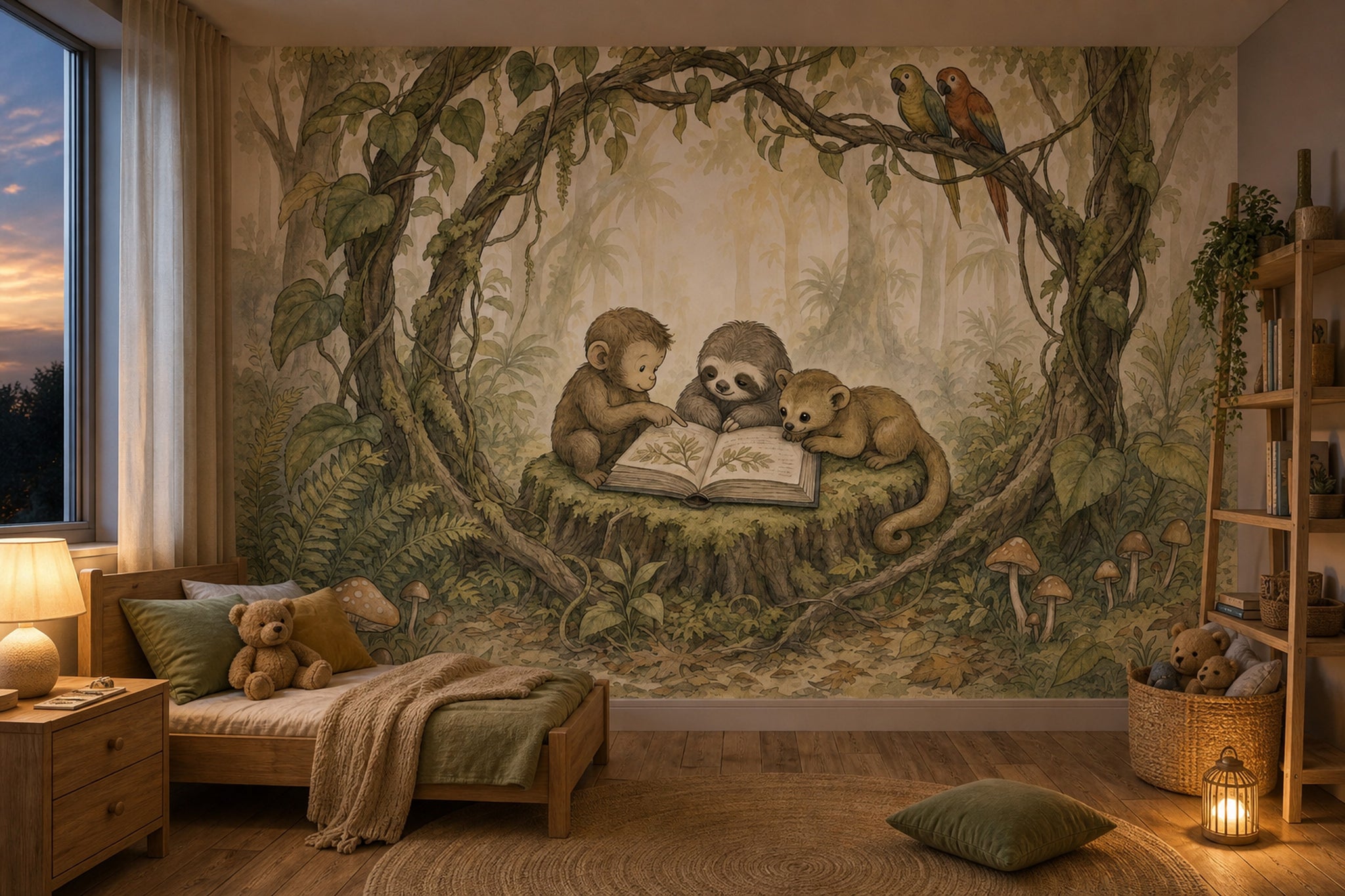 Misty Forest Wallpaper Muted Green Removable Wall Decor