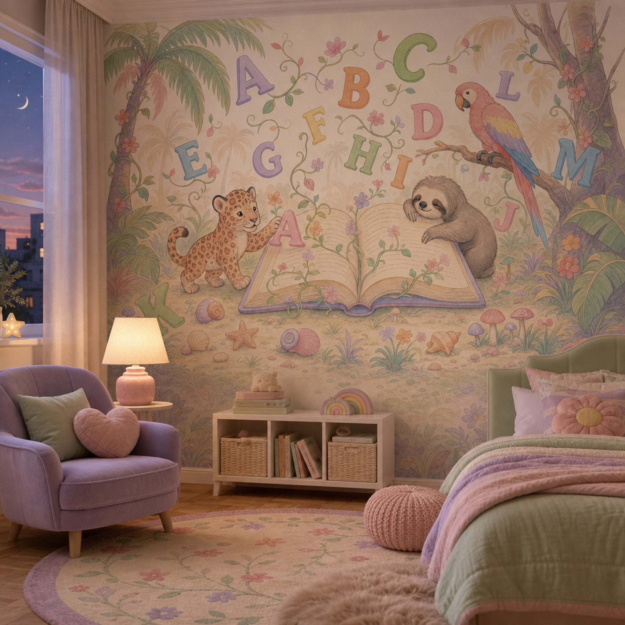 Alphabet Letters Wallpaper Storybook Tropical Jungle Removable Wall Decor