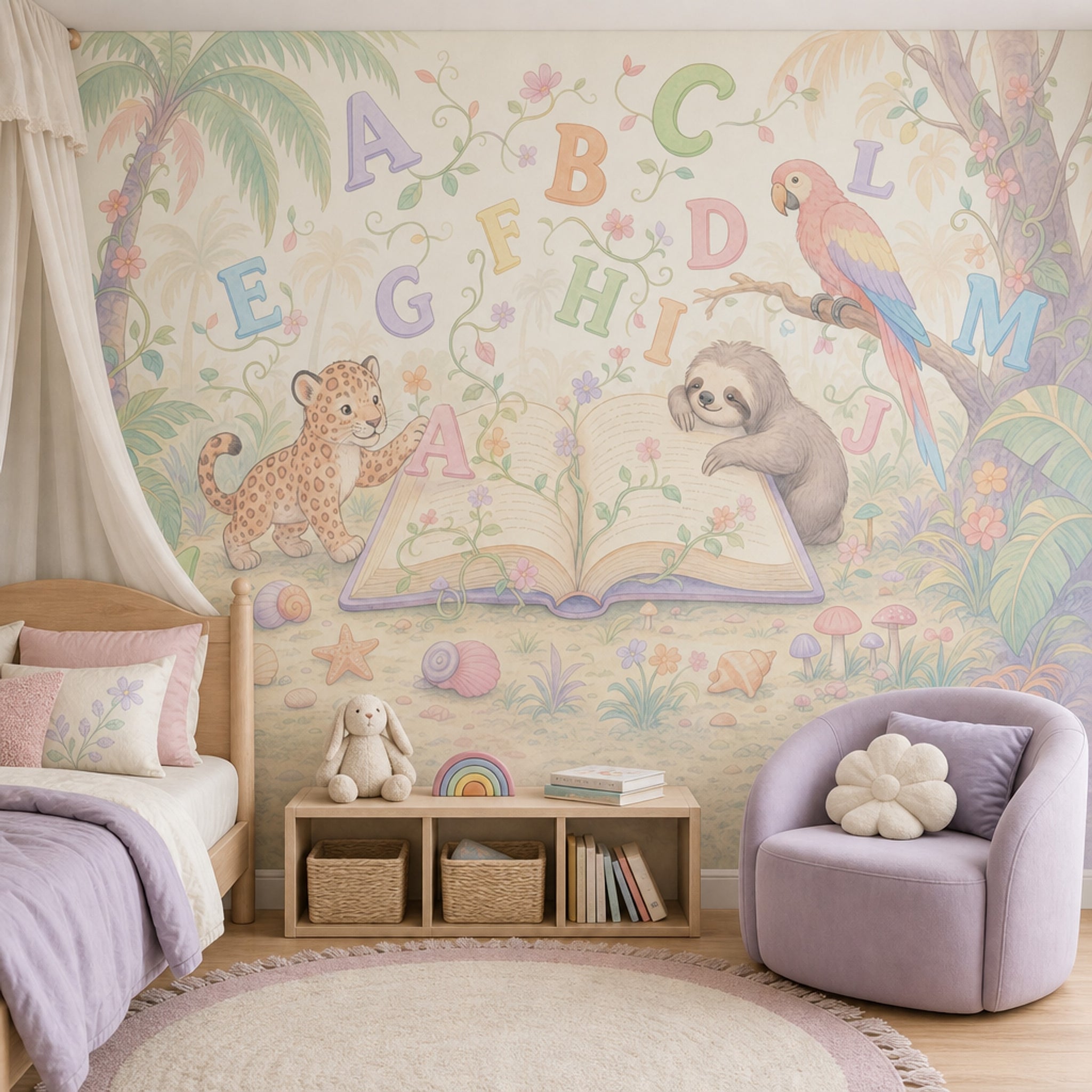 Alphabet Letters Wallpaper Storybook Tropical Jungle Removable Wall Decor