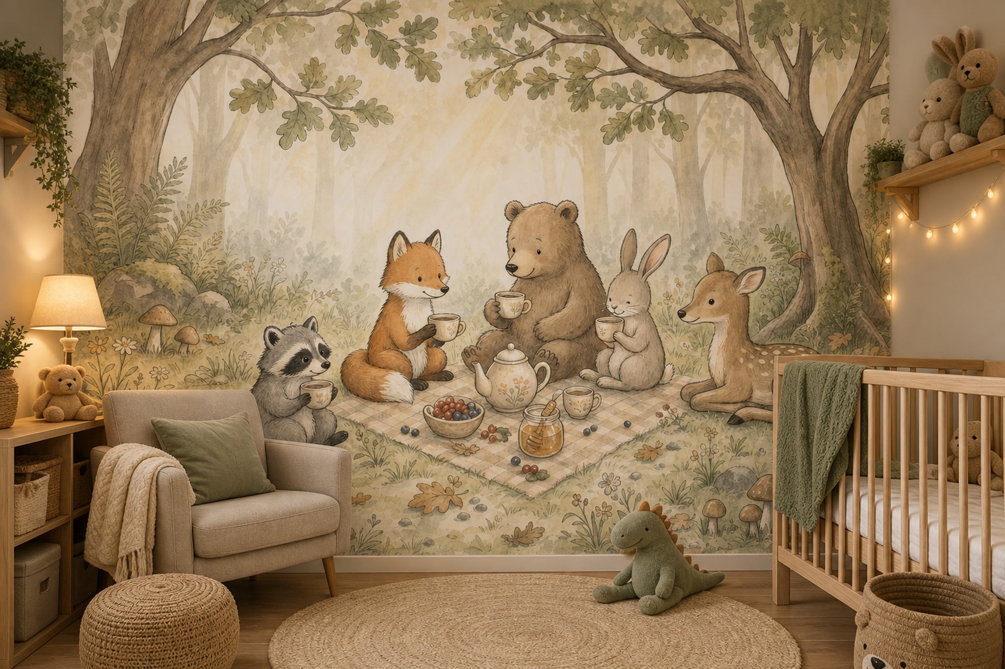 Misty Forest Wallpaper Woodland Watercolor Wall Mural