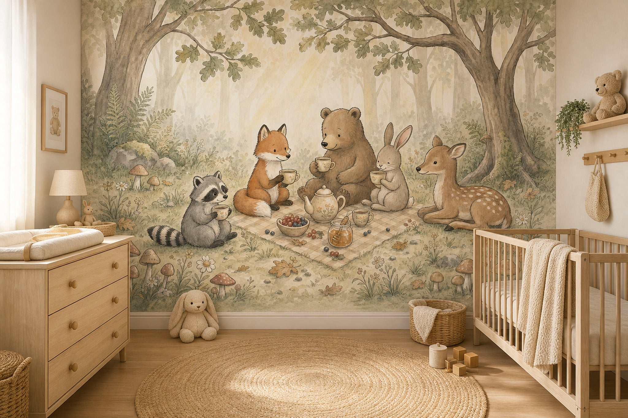 Misty Forest Wallpaper Woodland Watercolor Wall Mural