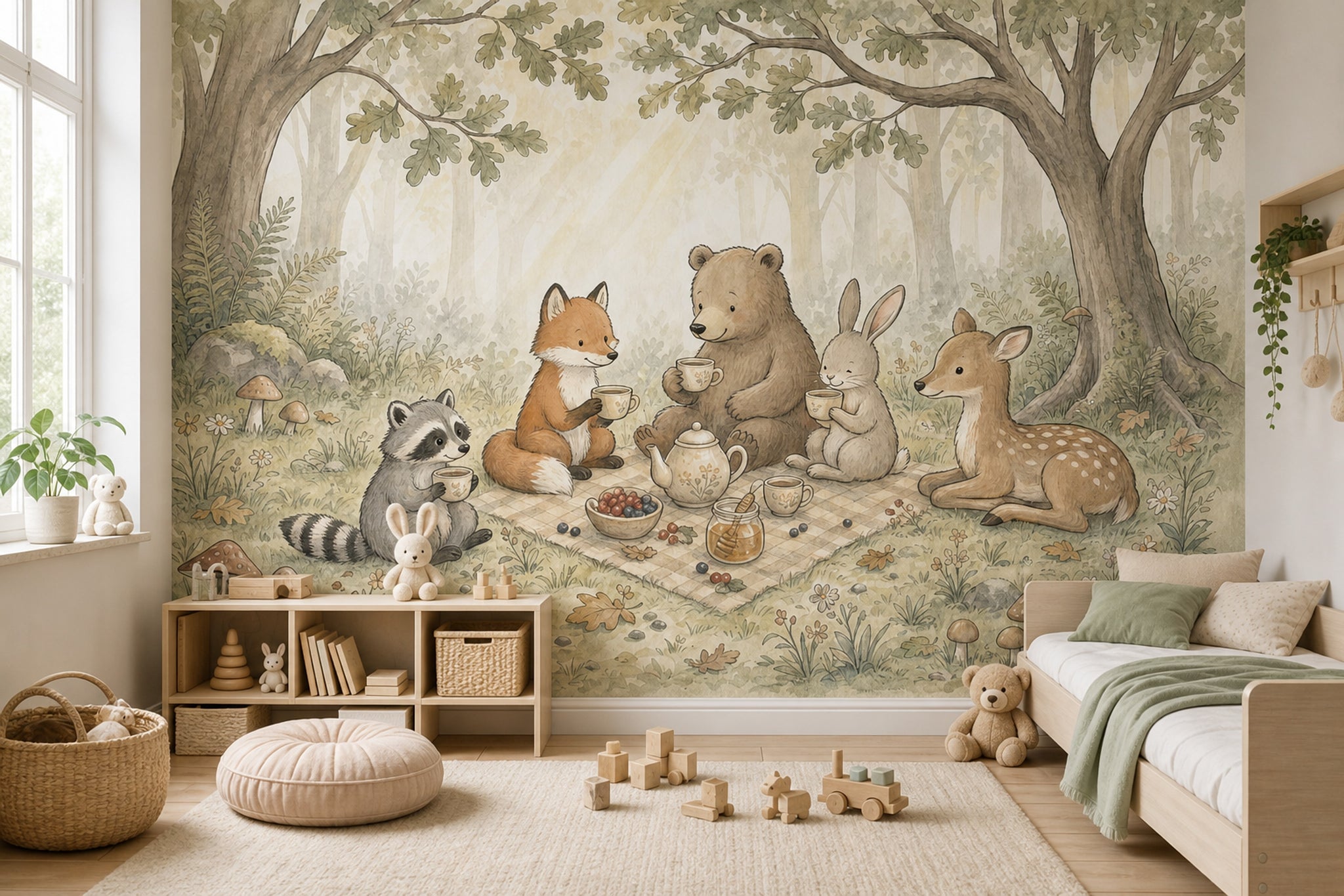 Misty Forest Wallpaper Woodland Watercolor Wall Mural