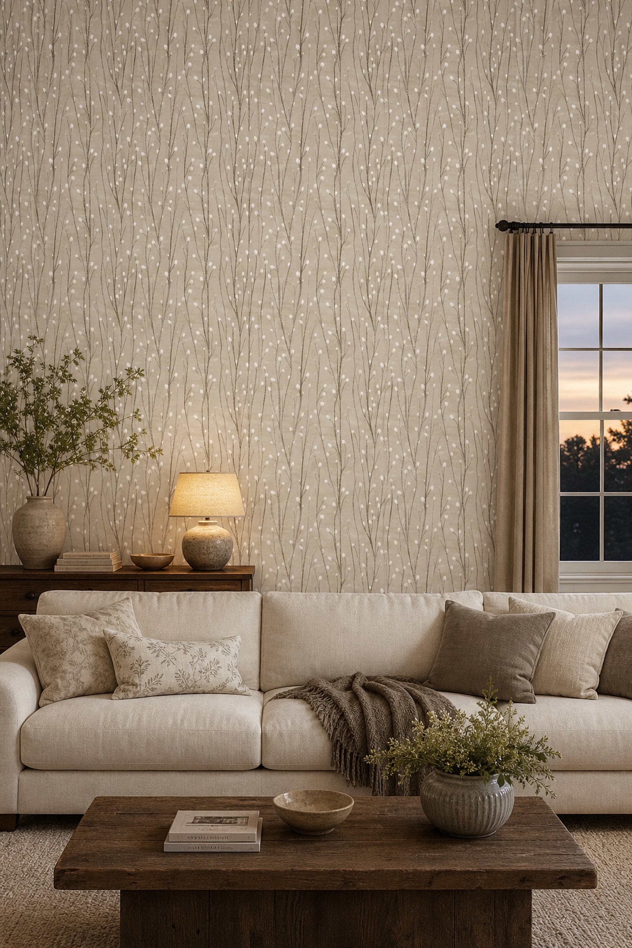 Botanical Wallpaper Minimal Floral Branches Removable Wall Decor