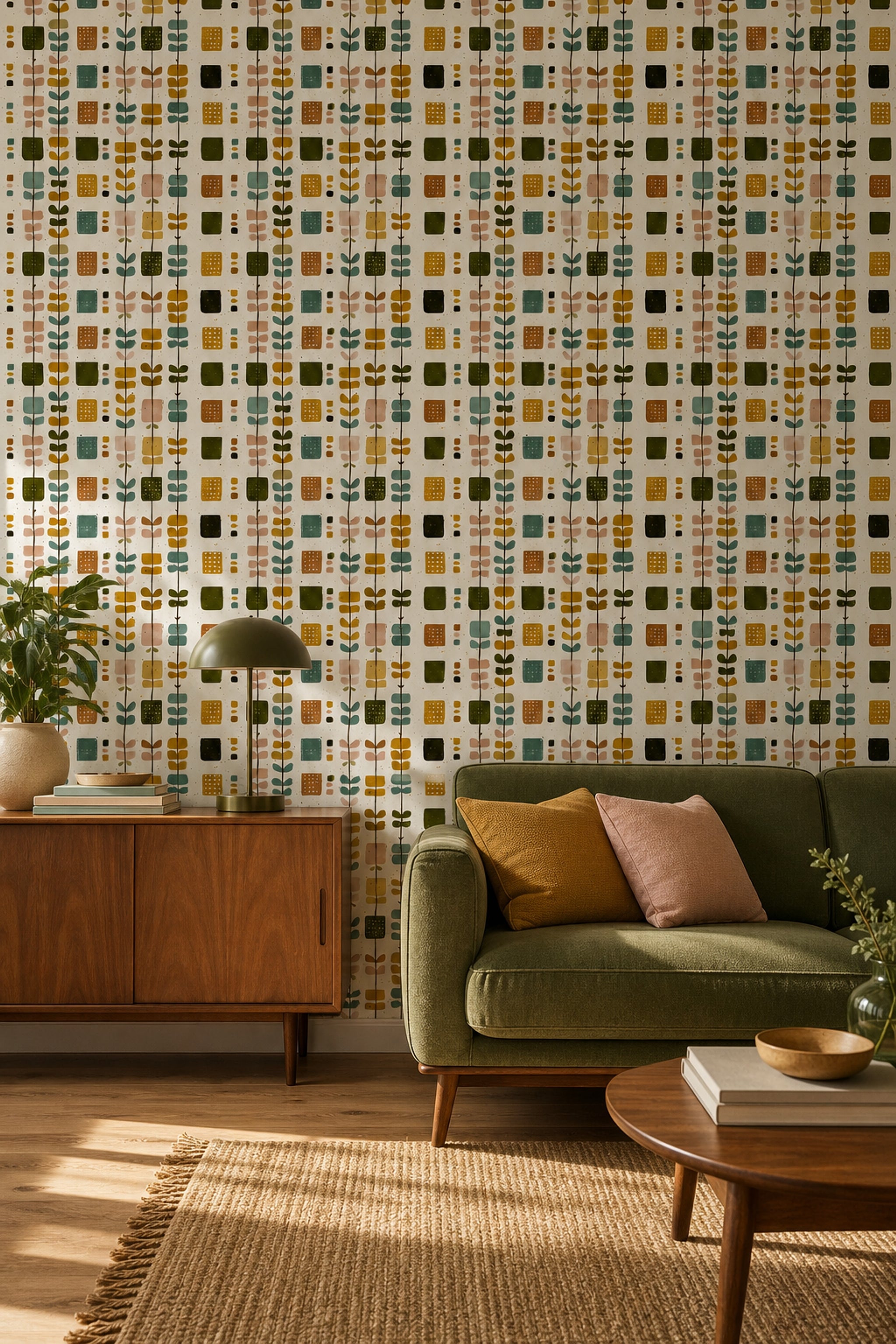 Mid Century Modern Wallpaper Retro Removable Modern Wall Double Roll