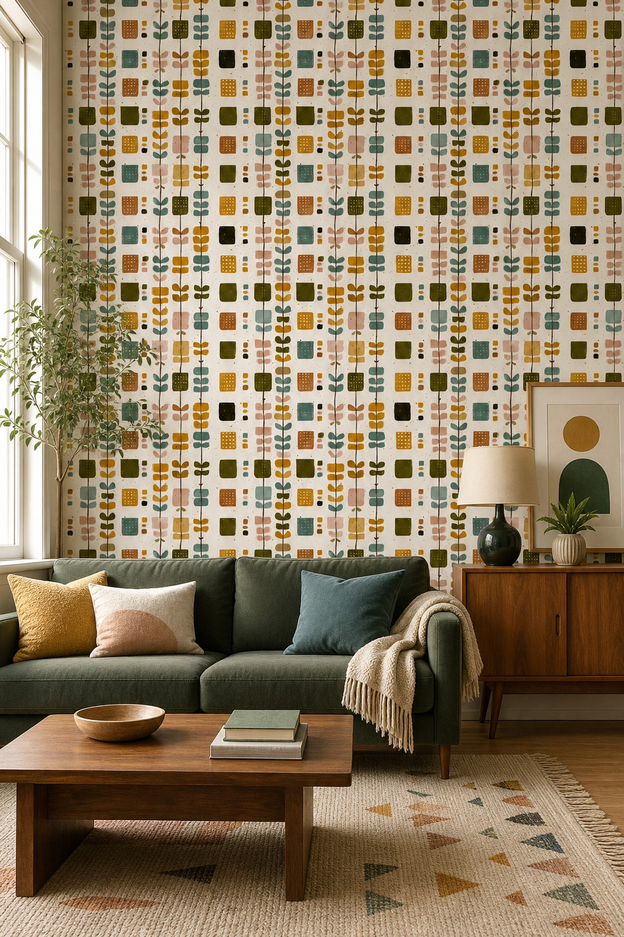 Mid Century Modern Wallpaper Retro Removable Modern Wall Double Roll