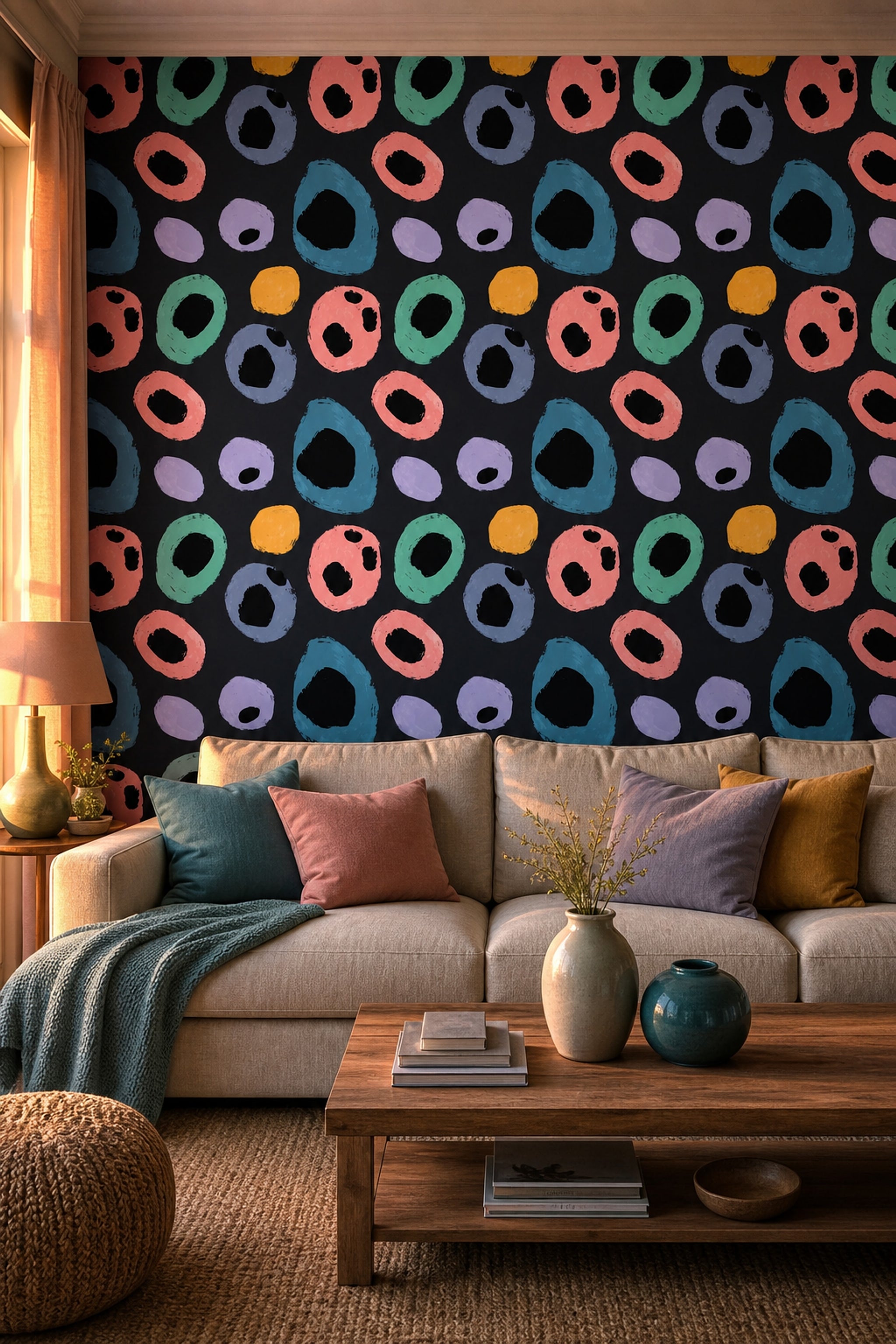 Dark Abstract Wallpaper Brushstroke Rings Scattered Pattern Removable Wall Decor