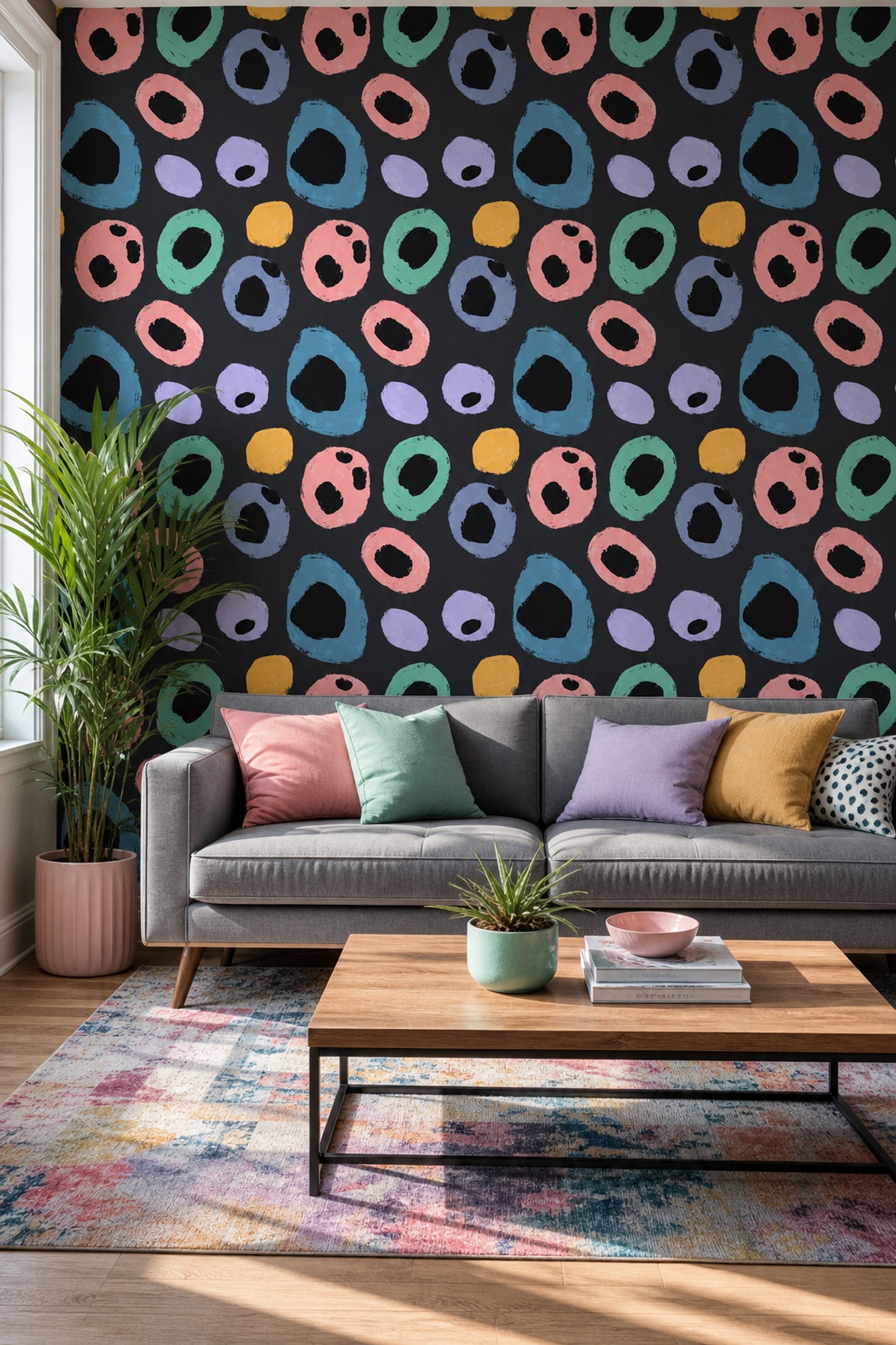 Dark Abstract Wallpaper Brushstroke Rings Scattered Pattern Removable Wall Decor