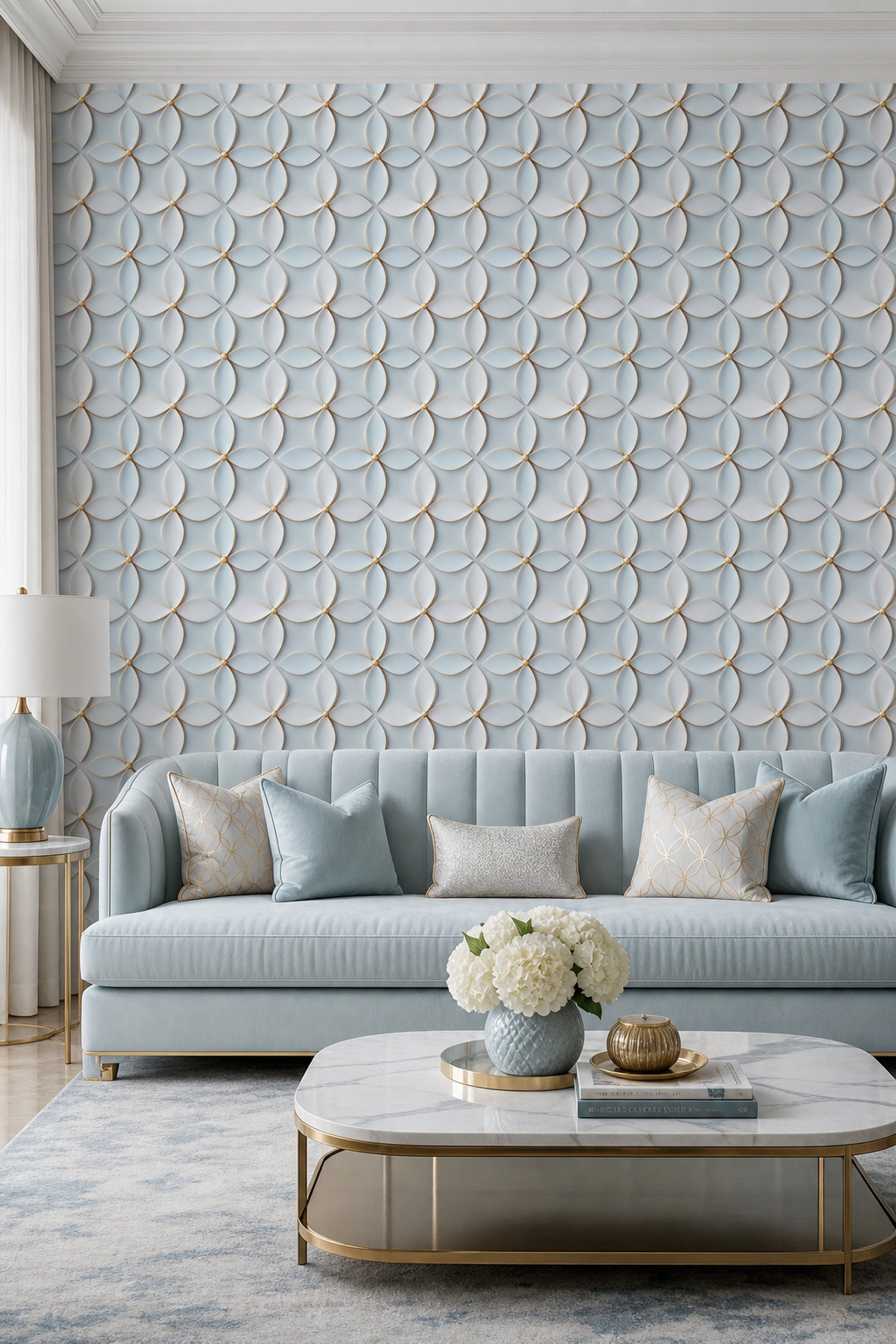 Geometric Floral Wallpaper 3D Embossed Art Deco Inspired Removable Wall Decor