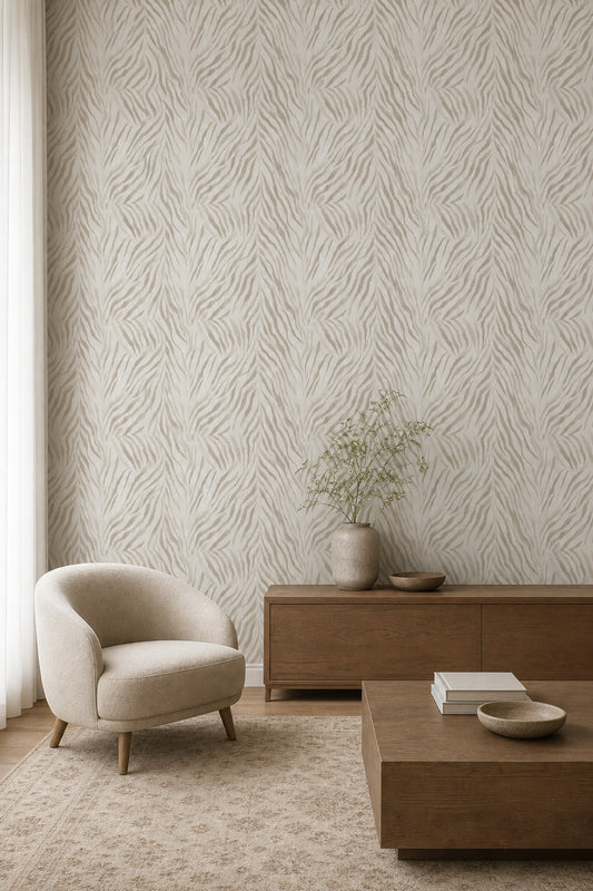 Zebra Print Wallpaper Animal Stripe Taupe And Ivory Removable Wall Decor