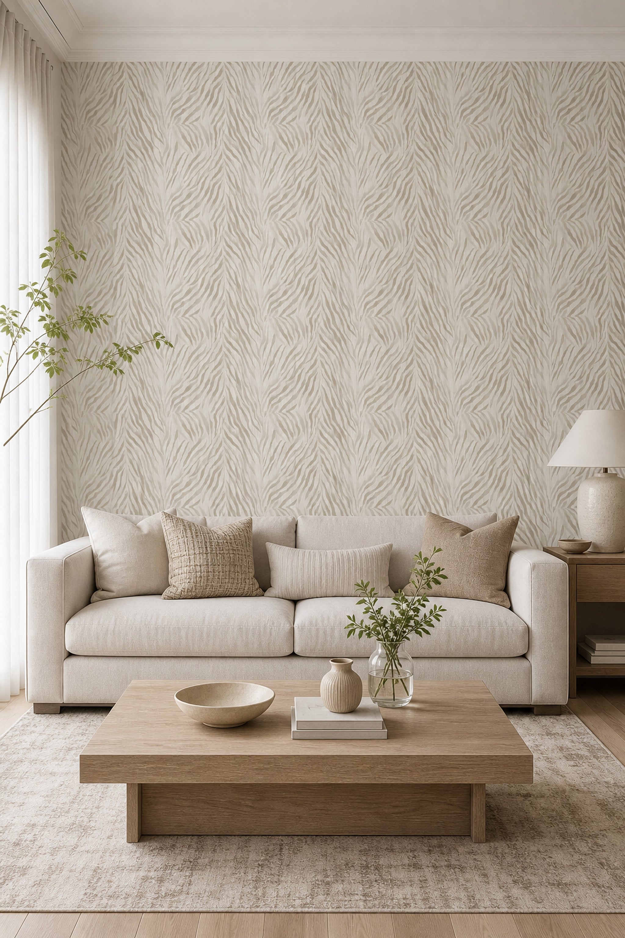 Zebra Print Wallpaper Animal Stripe Taupe And Ivory Removable Wall Decor