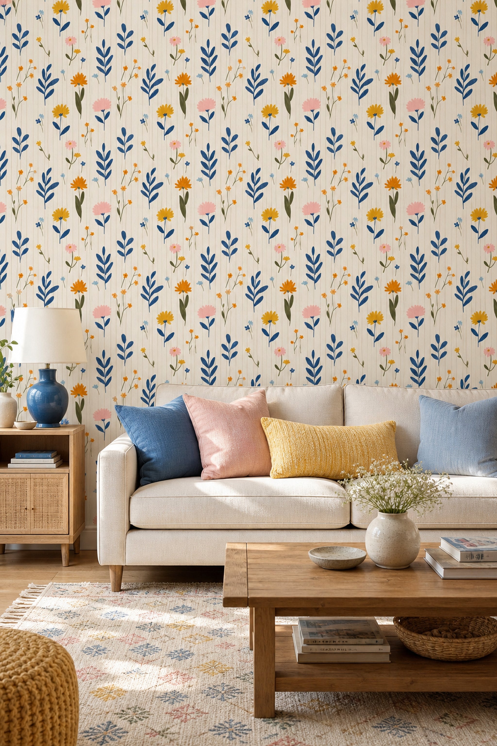 Floral Wallpaper Botanical Cream Background Decorative Mural