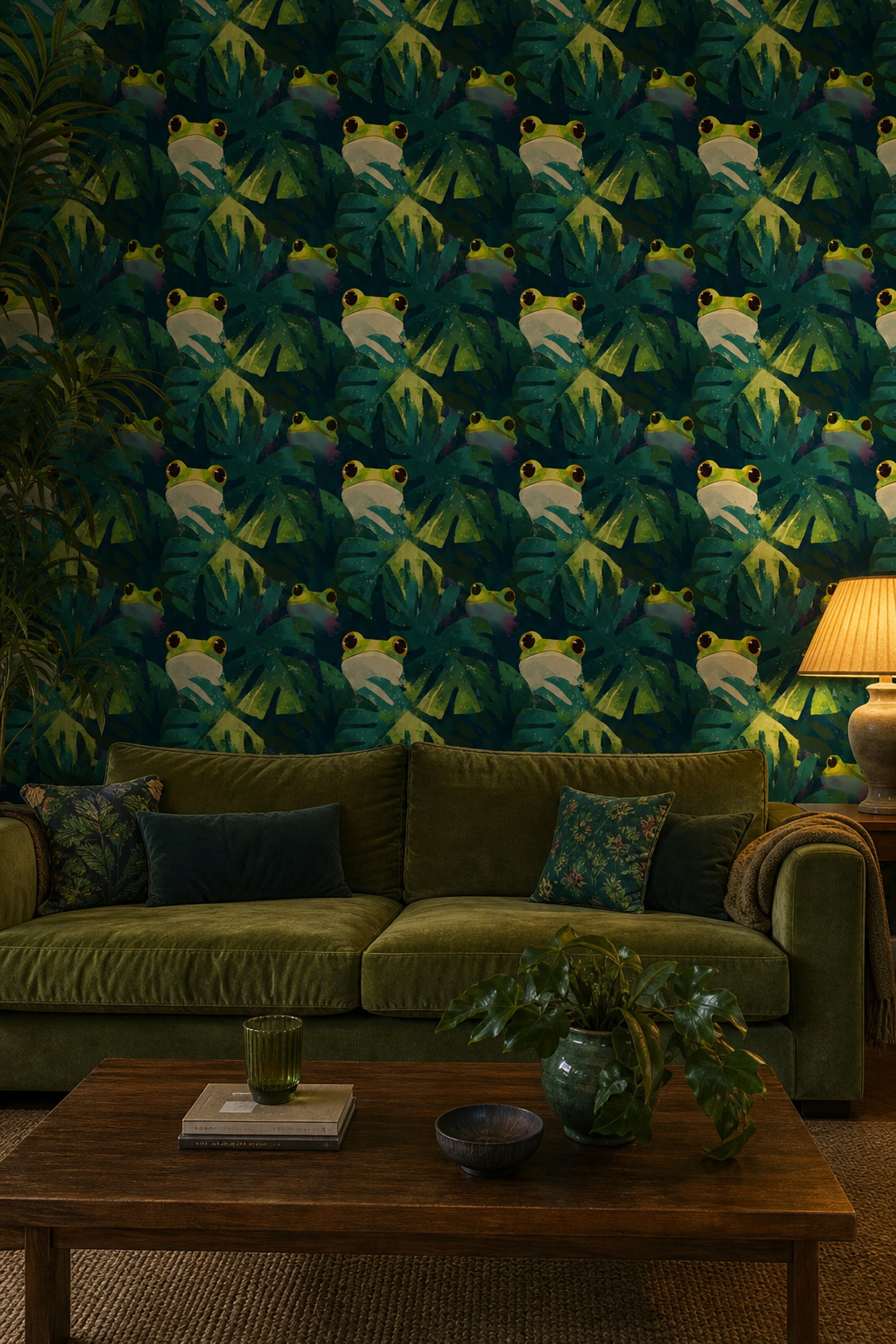 Dark Tropical Jungle Wallpaper Abstract Foliage Playful Wildlife Removable Wall Decor