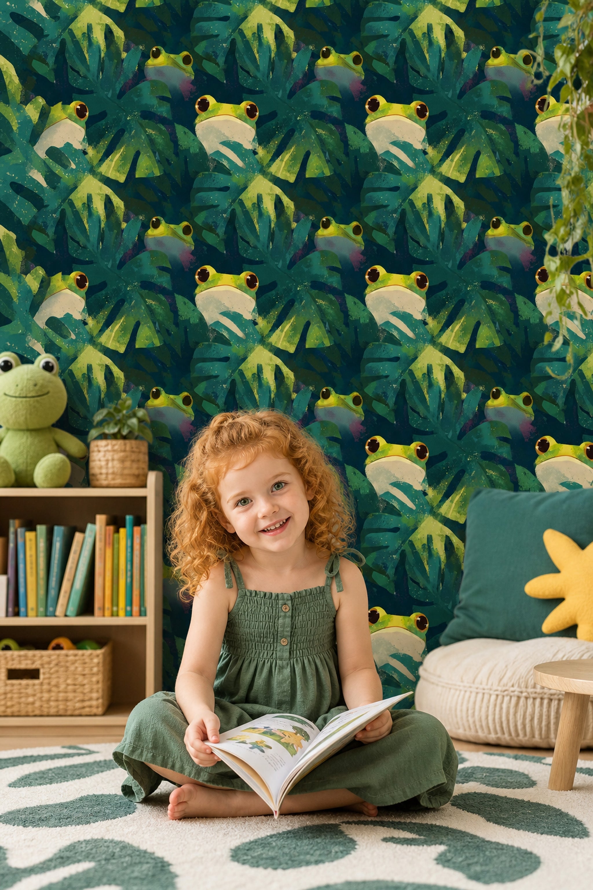 Dark Tropical Jungle Wallpaper Abstract Foliage Playful Wildlife Removable Wall Decor